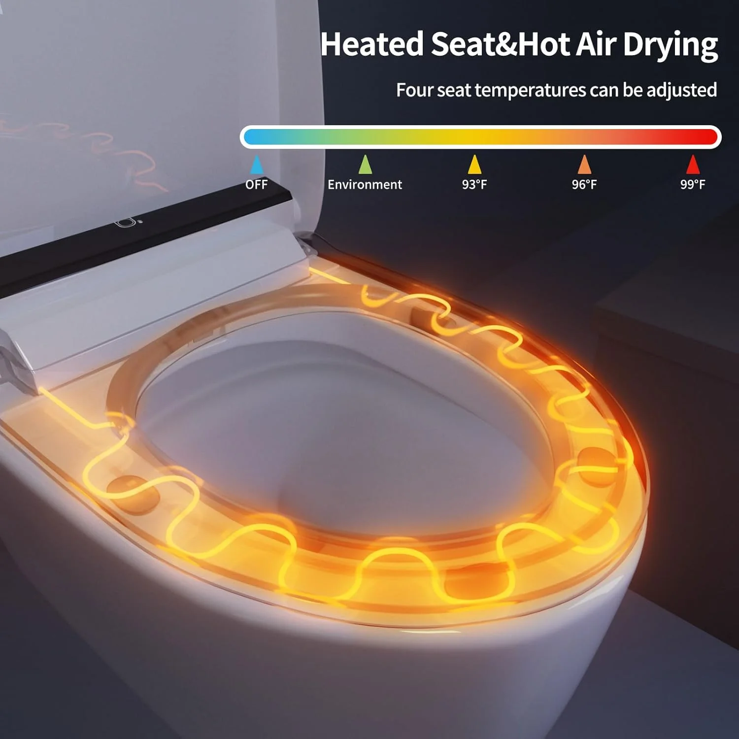 LALAHOO Smart Toilet with Bidet Built in, Auto Open & Close, Elongated Heated seat, Foot Sensor Flush, LED Display, Warm Water Wash, Dryer, Night Light, Black - Image 36