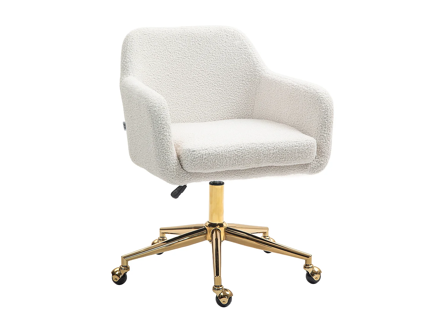 Chaise de bureau pivotante en tissu Teddy beige, réglable en hauteur, cadre en métal doré