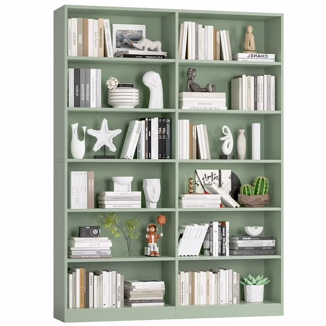 Homfa 74.3�� Double Wide 6-Tier Bookcase, Extra Large Wooden Freestanding Display Bookshelf for Home Office Living Room, White - Image 7