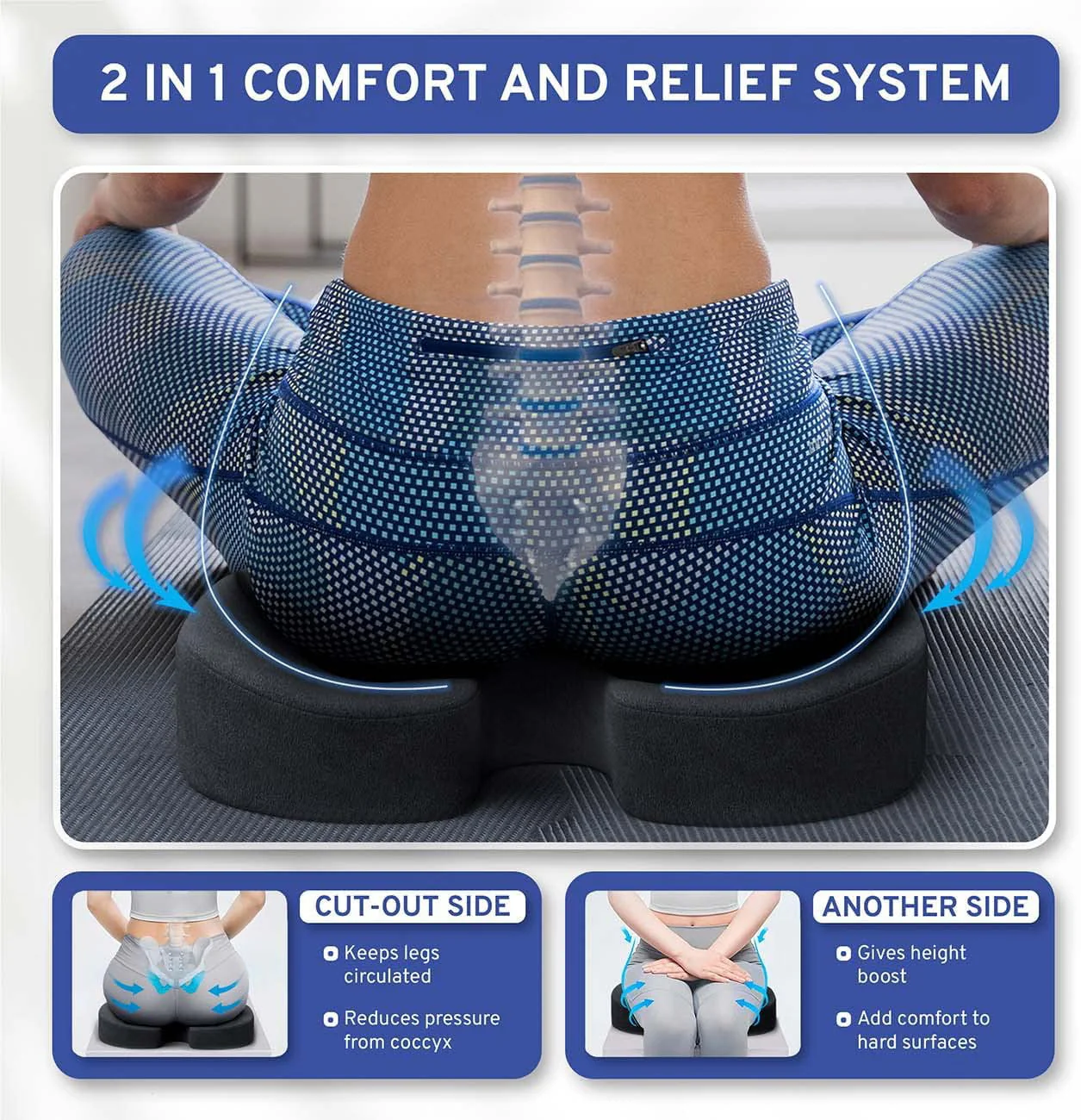 Memory Foam Seat Cushion with Removable Microfiber Cover - Coccyx, Tailbone, Sciatica, Lower Back Support and Pain Relief - Fits Most Office, Desk, Computer Chairs and Car Seats �?by ComfySure