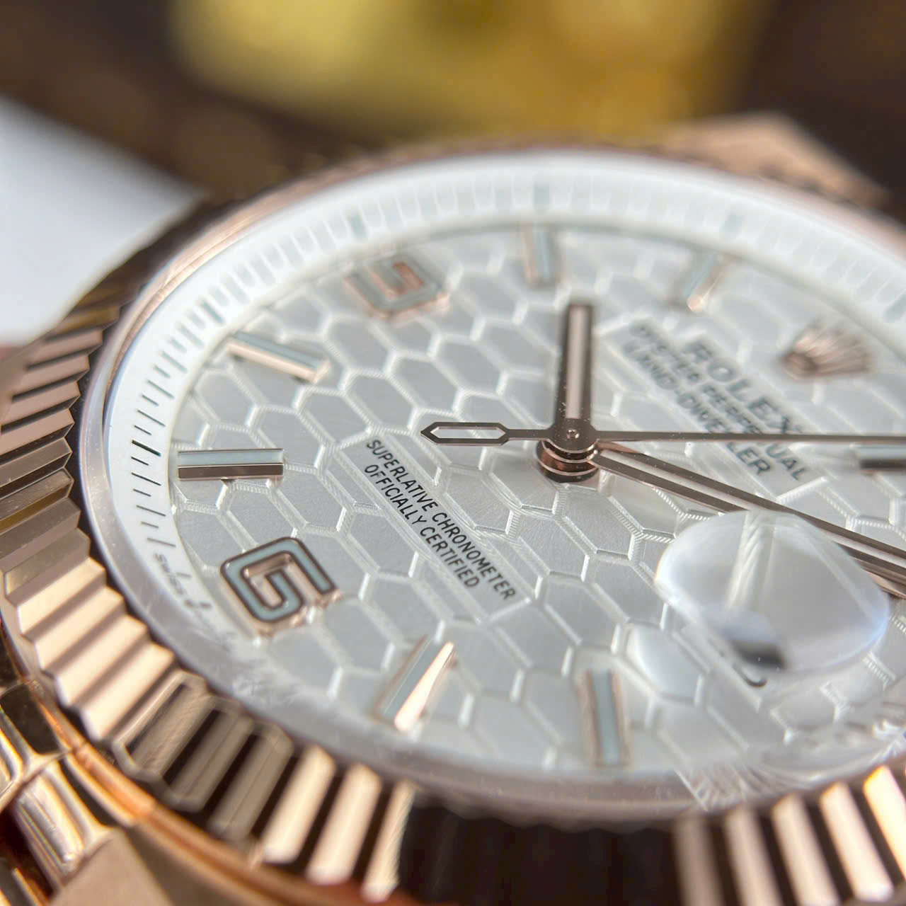 Rolex Land-Dweller 127235 Rose Gold Honeycomb Motif Dial Luxury Fake Watches 40mm - Top club