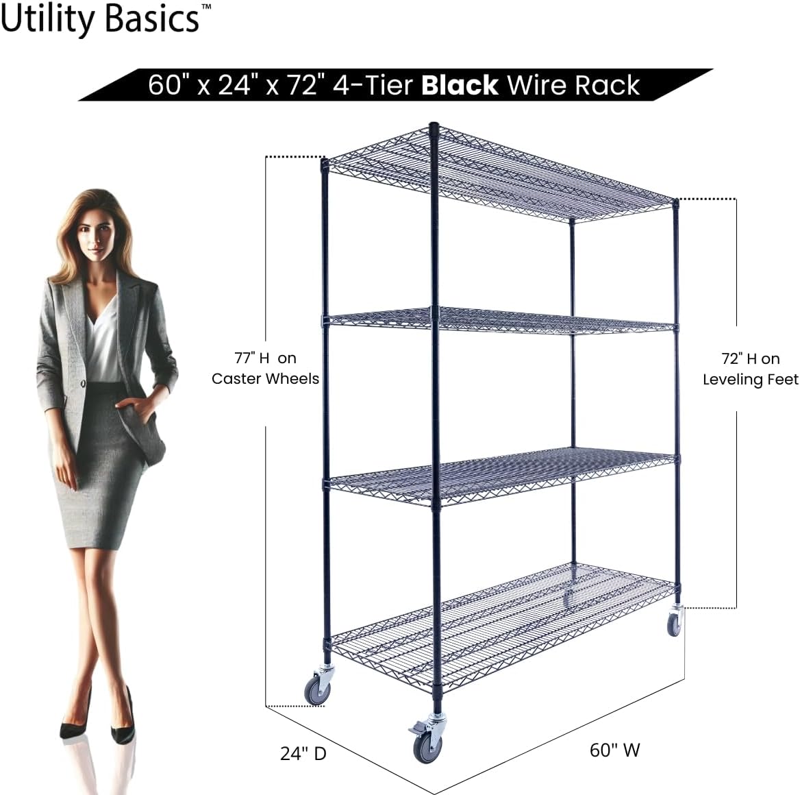 NSF Commercial 4-Tier Wire Shelving with Wheels, 60
