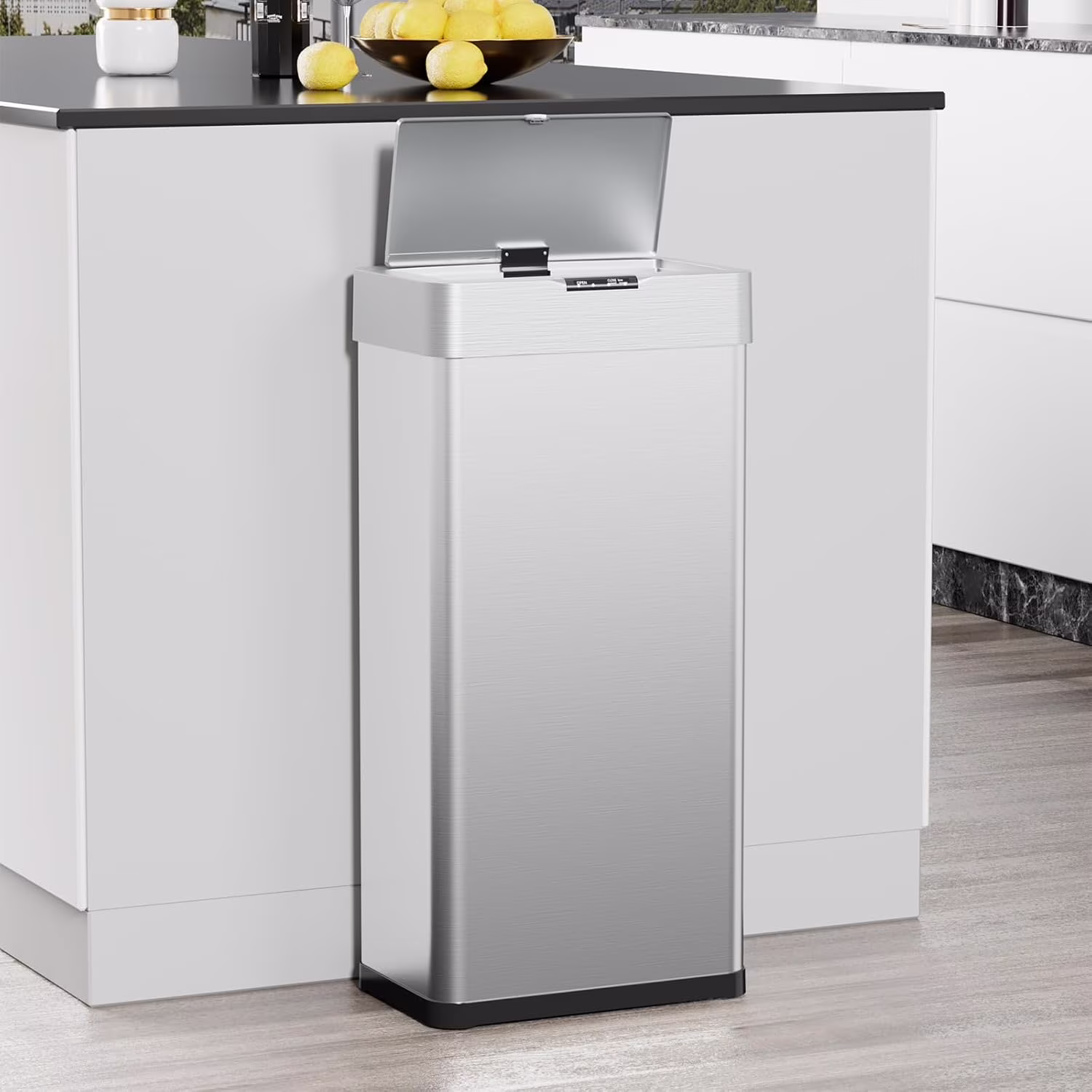LAZY BUDDY 60 Liter / 16 Gallon Stainless Steel Motion Sensor Trash Can for Kitchen, Bathroom, Rectangular - Image 2
