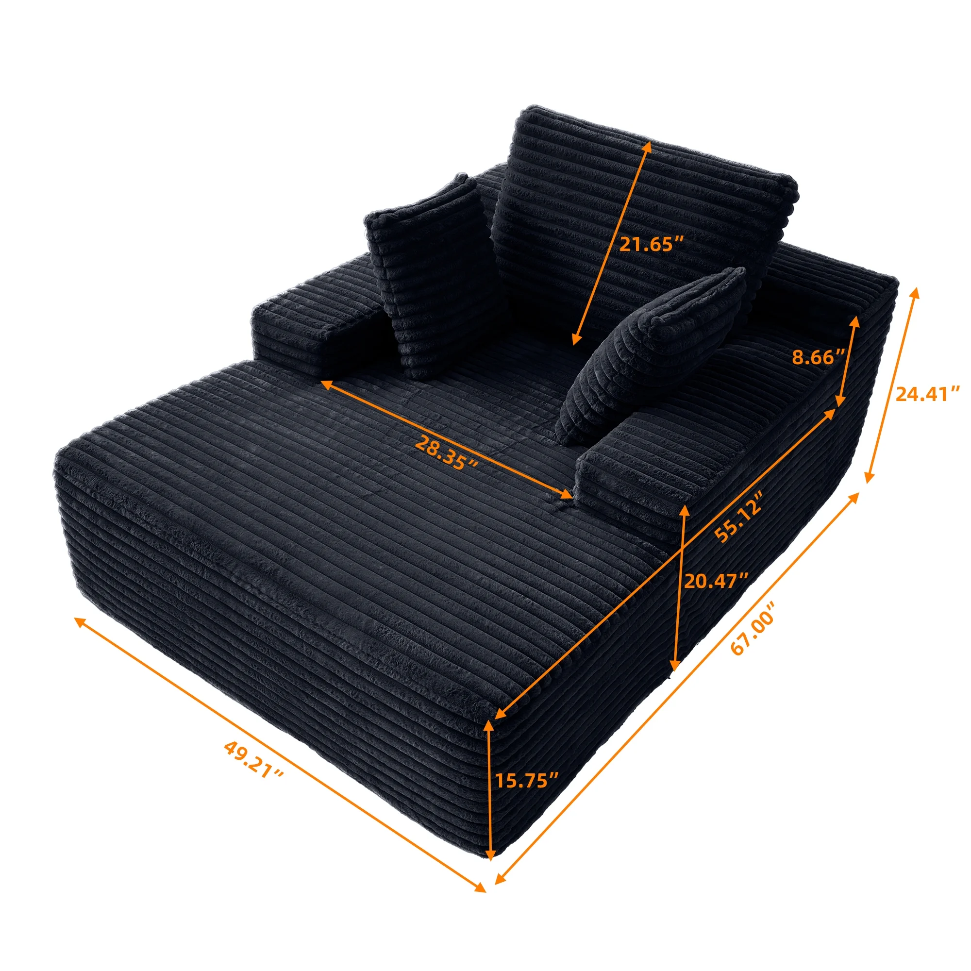 Sodrens Oversized Chaise Lounge Chair Indoor,Upholstered Sofa Bed with Throw Pillows and Armrests,Sleeper Chair for Living Room,Bedroom,Brown,Corduroy - Image 33