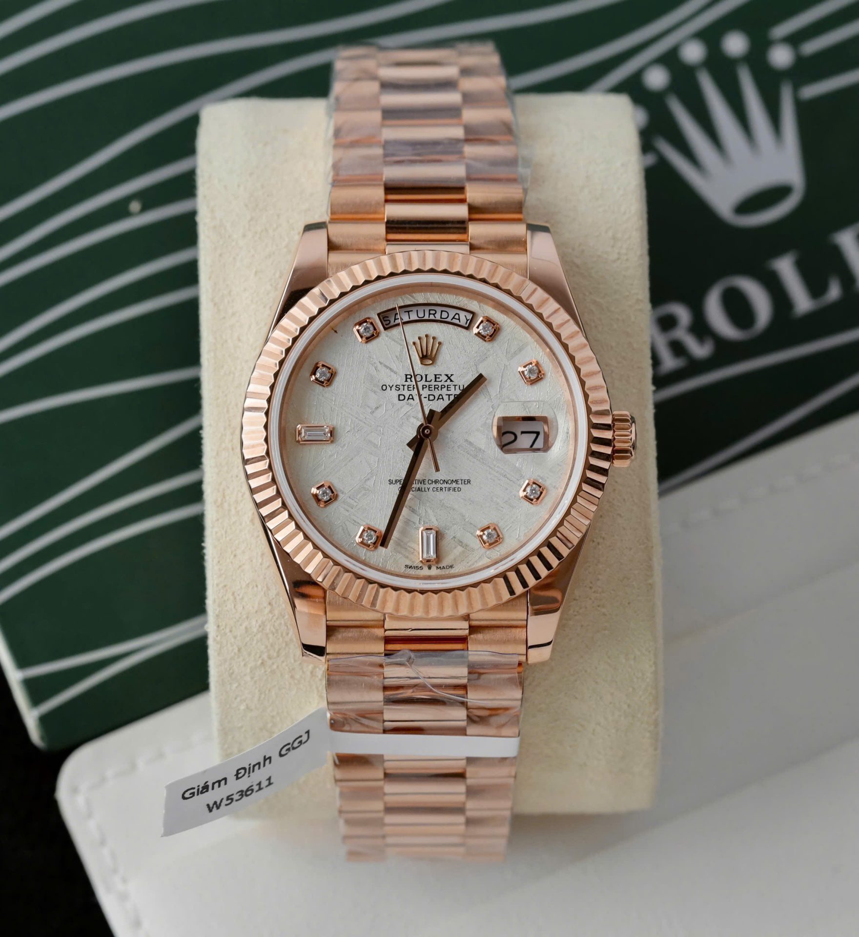 Rolex Day-Date Custom Rose Gold Wrapped + Dial Moissanite Diamonds 40mm - Top club