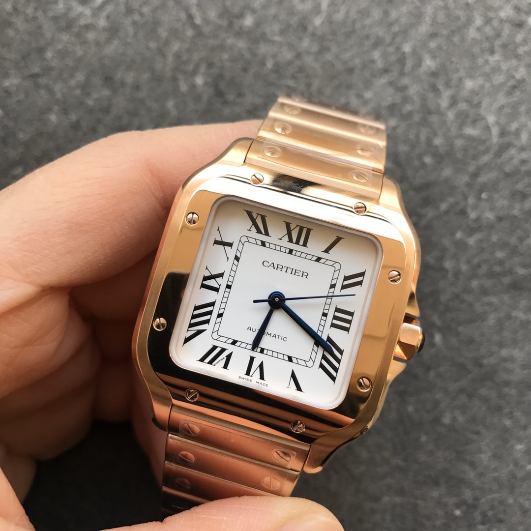 Fake cartier watch Santos large model mechanical movement Silver Dial Rose Gold WGSA0018(1:1 replica) - Top club