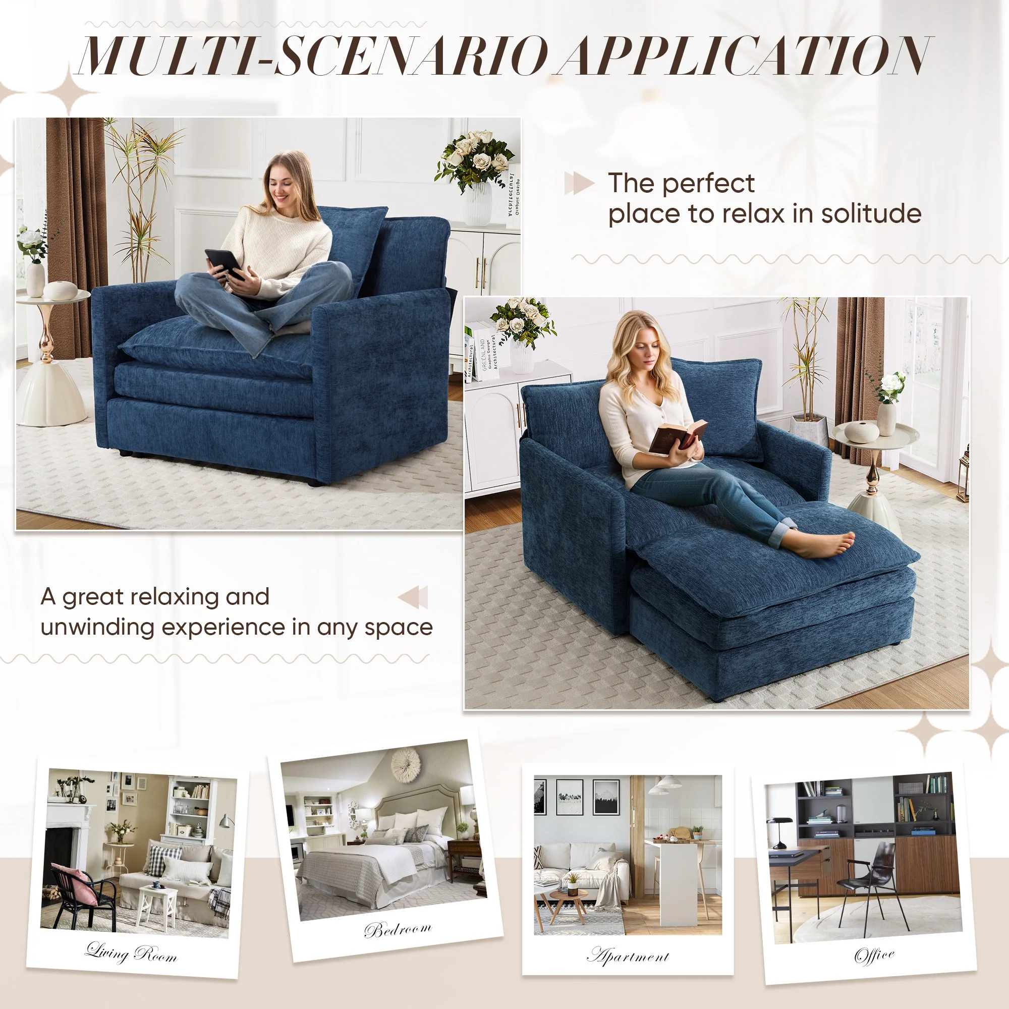 Muumblus Oversized Lounge Chair with Ottoman, Cloud Accent Armchair for Living Room, Beige Chenille - Image 40