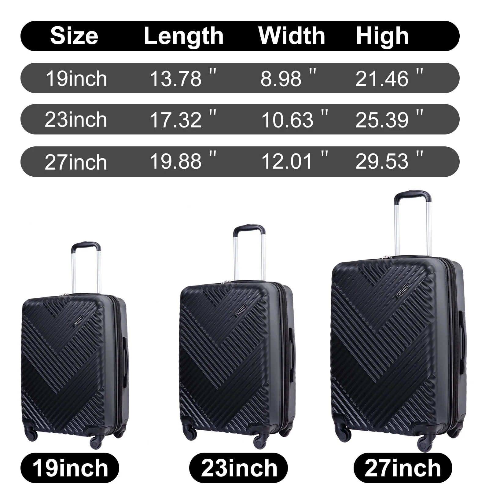 Travelhouse 3 Piece Luggage Set Hardshell Expandable Lightweight Suitcase with TSA Lock Spinner Wheels 20in24in28in.(Black)