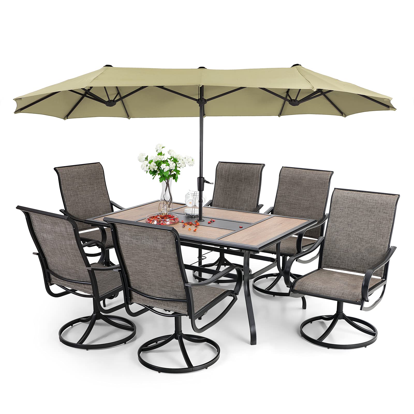 Patio Dining Set With Umbrella And 6 Sling Dining Swivel Chairs, 8-Piece - 60 x 37.4 x 28 Inches - Image 9 Patio Dining Set With Umbrella And 6 Sling Dining Swivel Chairs, 8-Piece - 60 x 37.4 x 28 Inches - Image 9