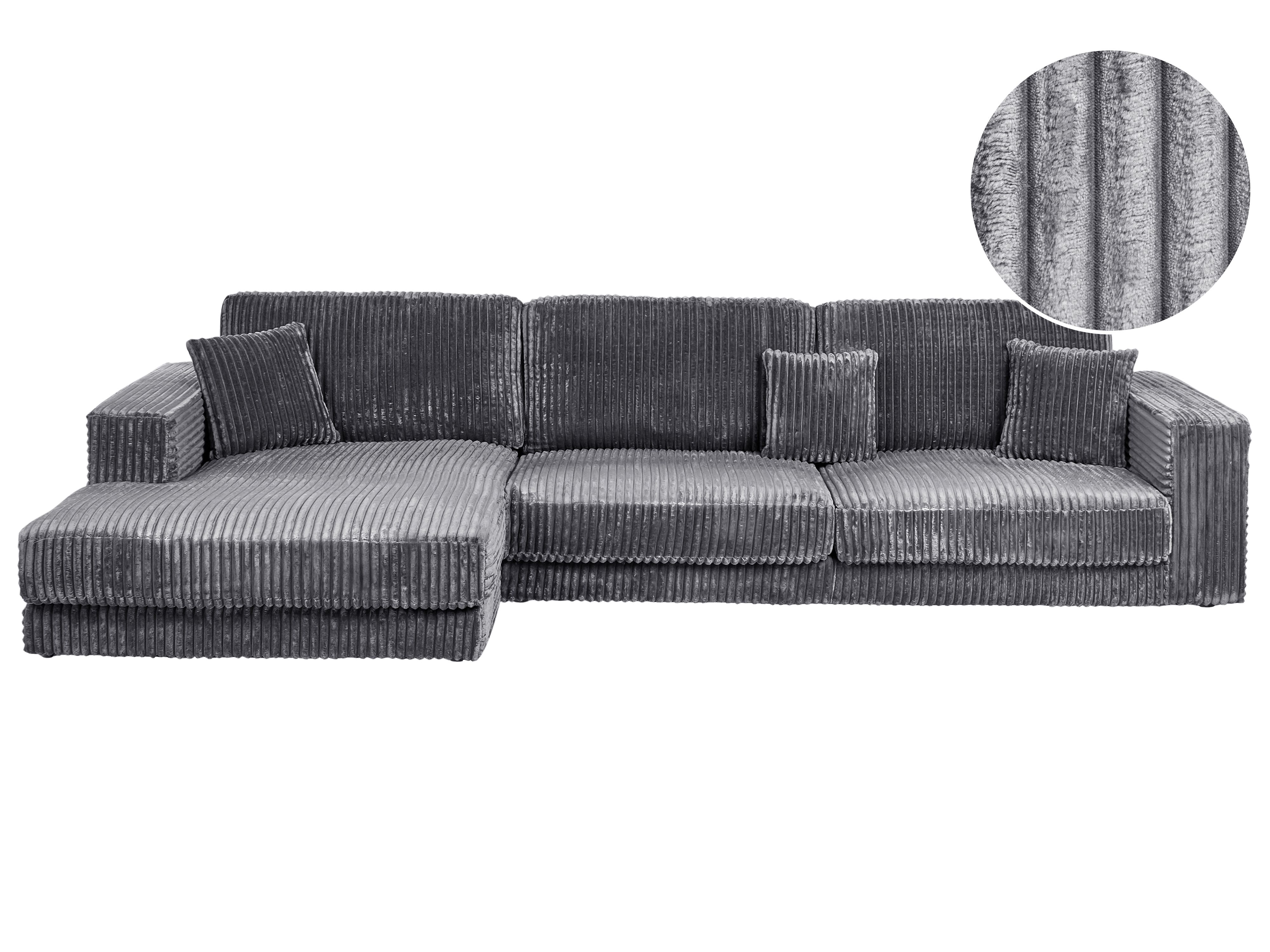 Corner Sofa 5 Seater LOFOTEN Corduroy Dark Grey Right Hand