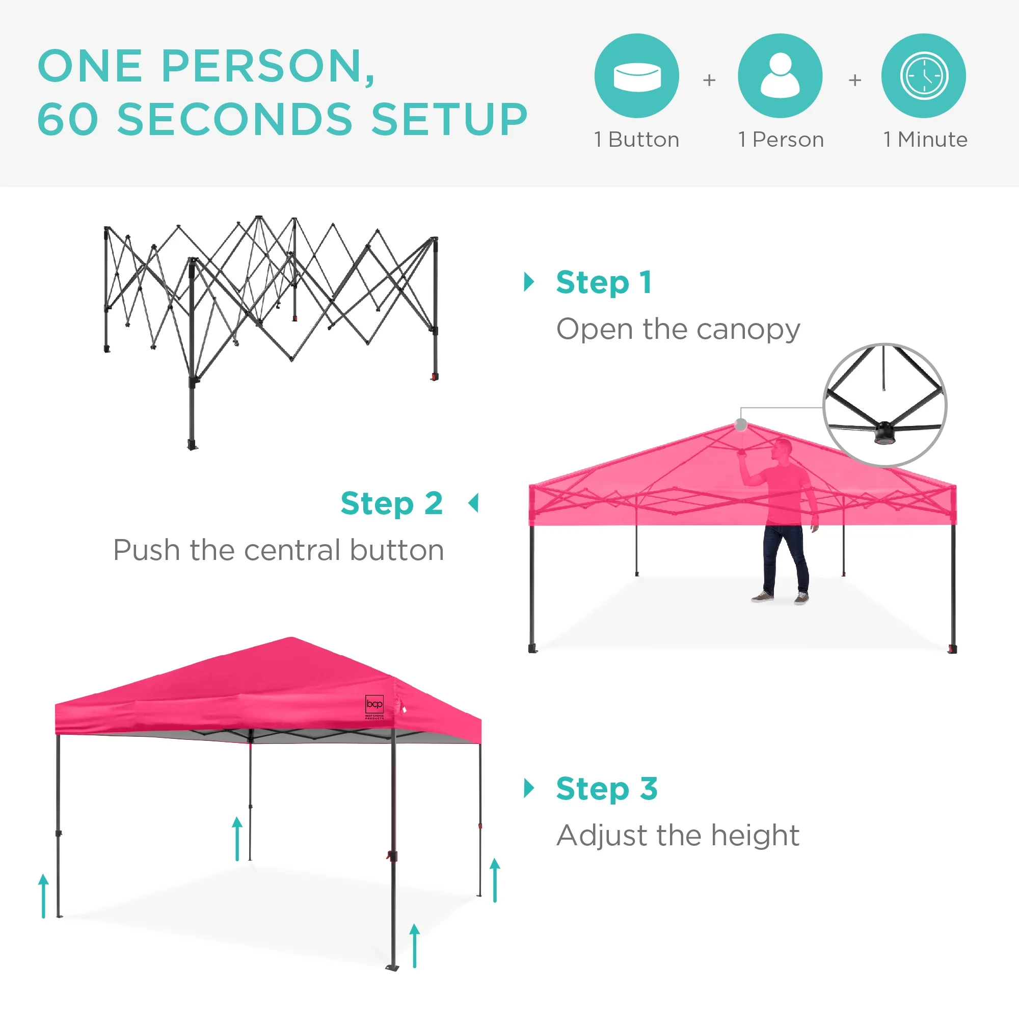 Best Choice Products 10x10ft Easy Setup Pop Up Canopy w/ 1-Button Setup, Wheeled Case, 4 Weight Bags - White - Image 156