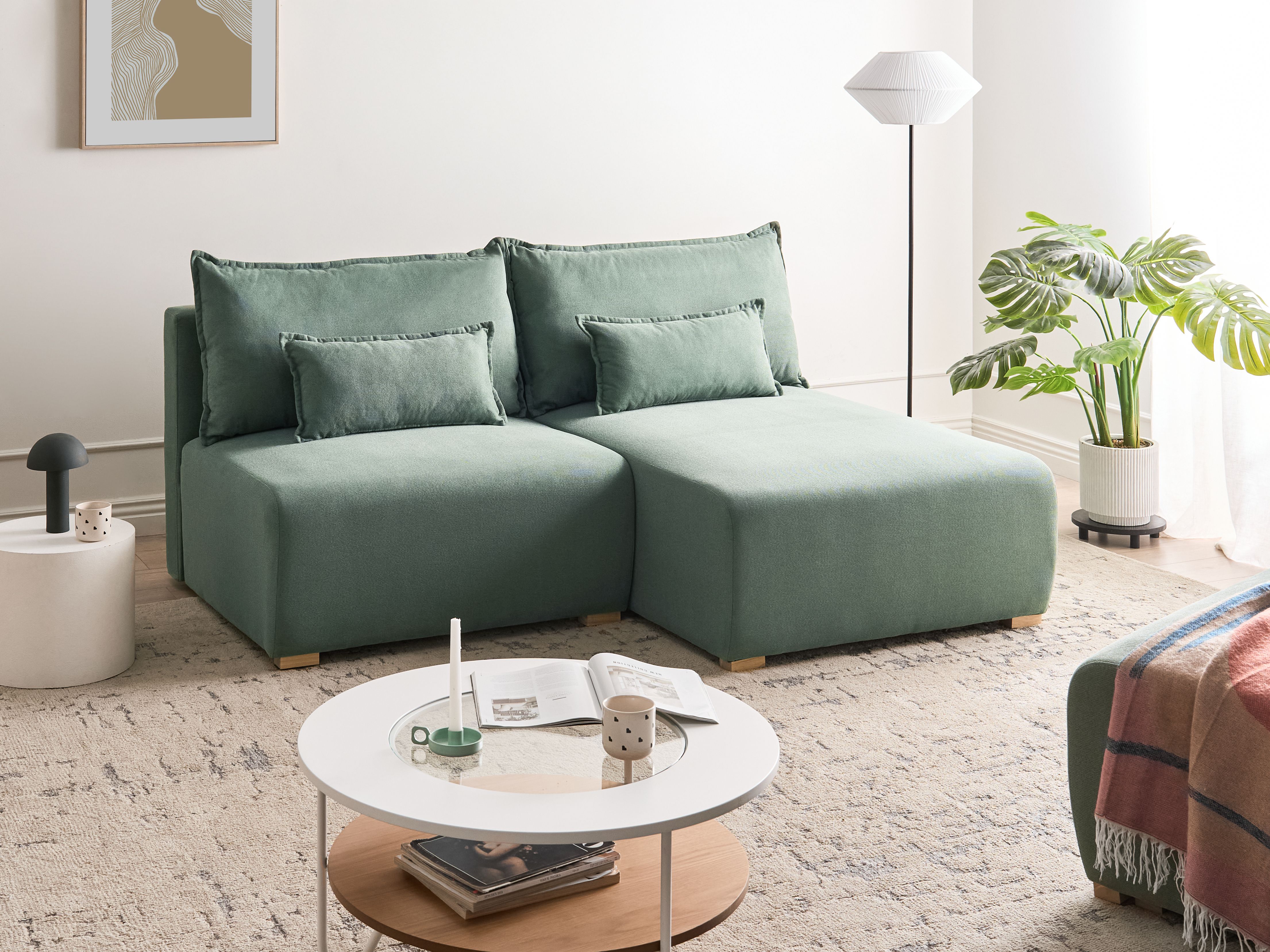 Modular Corner Sofa NERBO Fabric Light Green Left Hand
