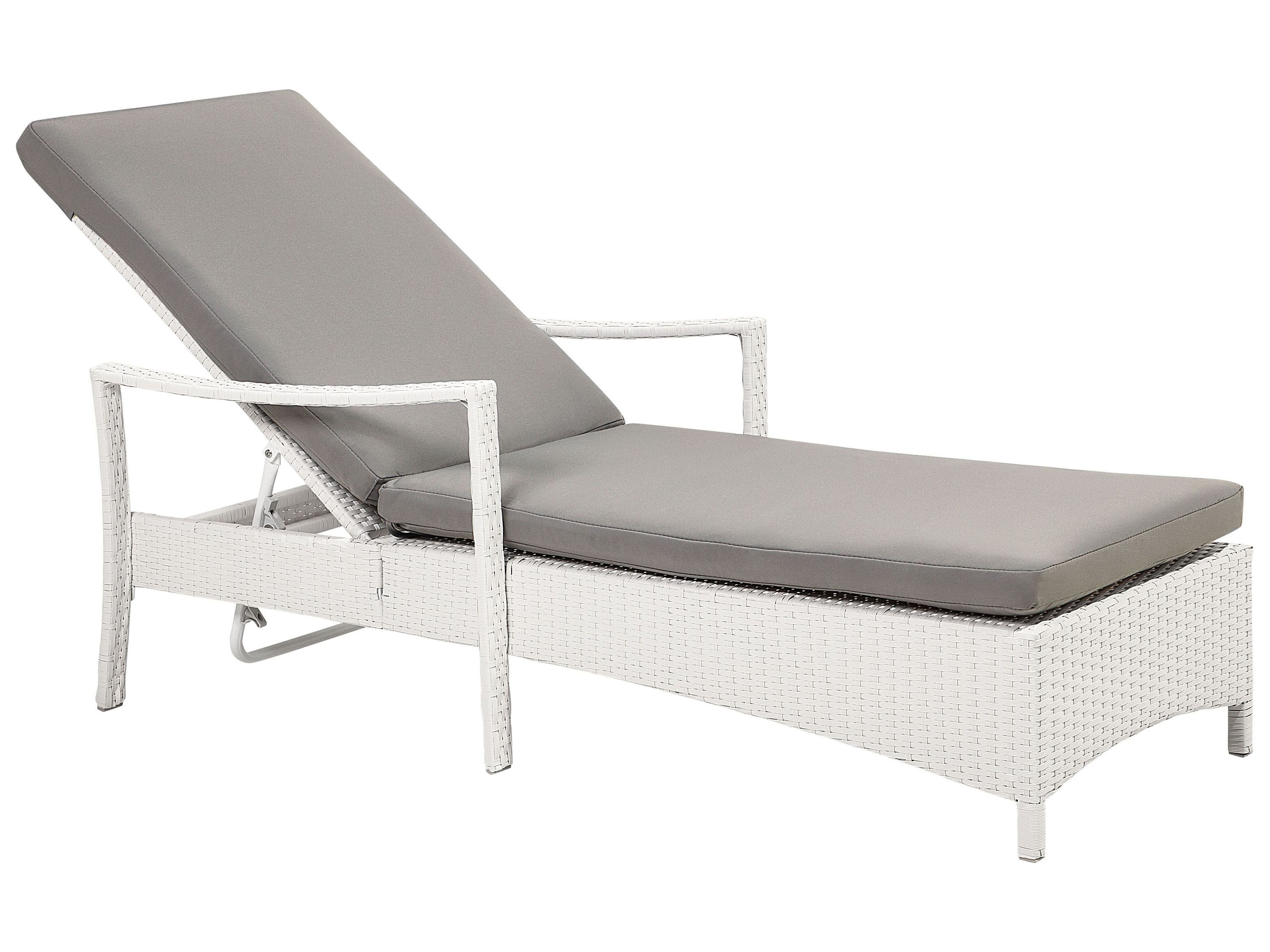 Sun Lounger with Cushion VASTO Reclining PE Rattan White