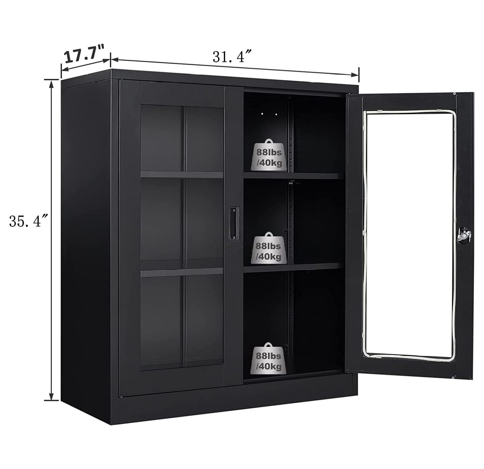 Drevy Metal Storage Cabinet with Doors and Shelves,Glass Cabinet Display Cabinet with Glass Doors,Office Cabinet with Storage Shelves and Double Doors, for Garage and Utility Room, Home Office
