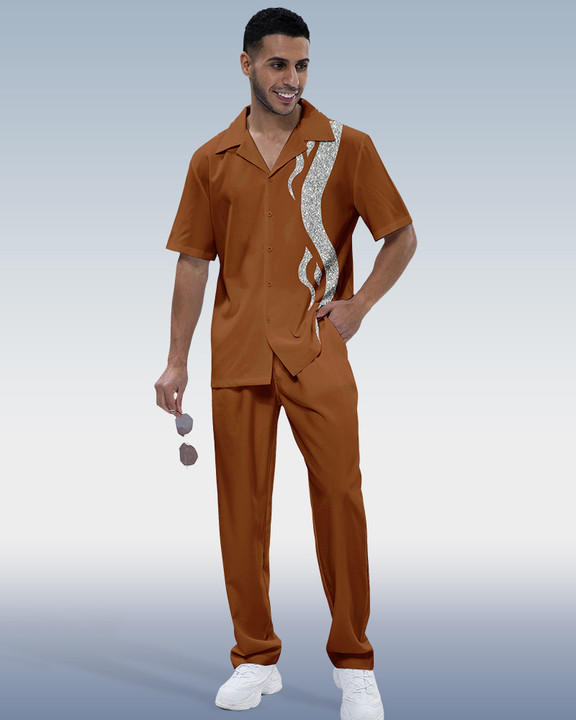 Suitmens Men's Art Print Short Sleeve Walking Suit188