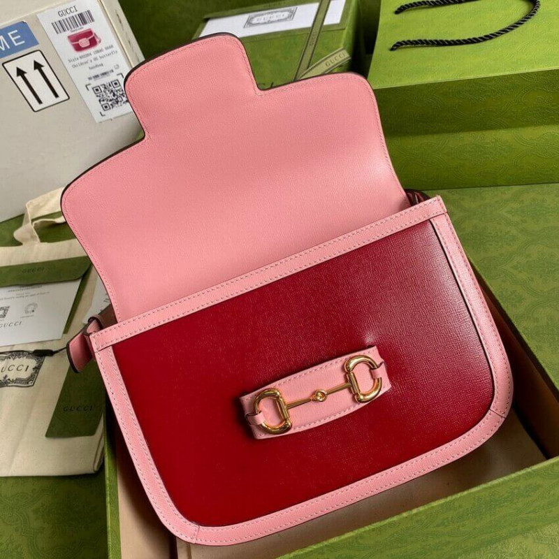 Replica Gucci Horsebit 1955 Small Shoulder Bag 602204 Red And Pink Leather1:1High-quality replica
