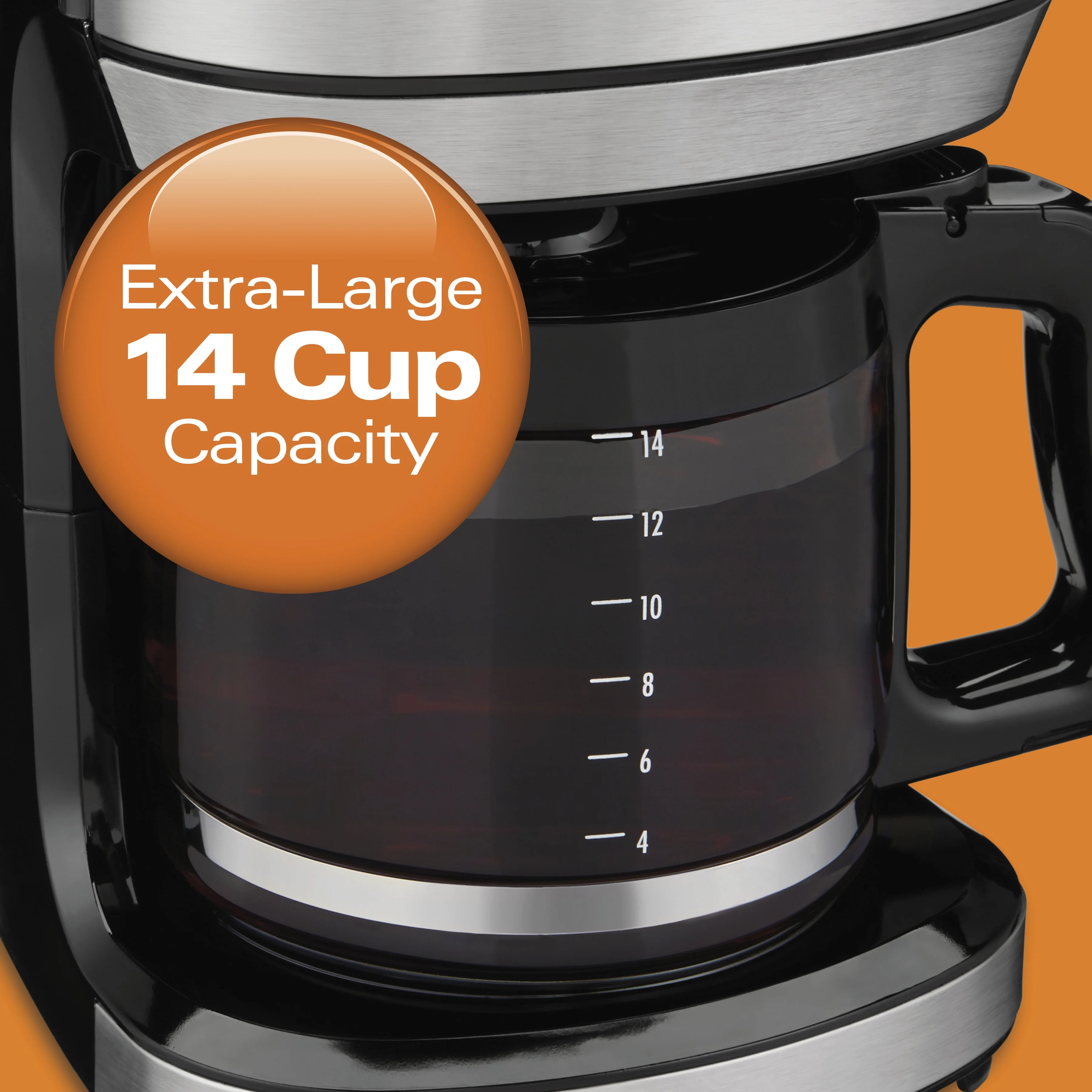 Hamilton Beach Front Fill 14-Cup Programmable Drip Coffee Maker Machine with Glass Coffee Pot, Cafetera, Black