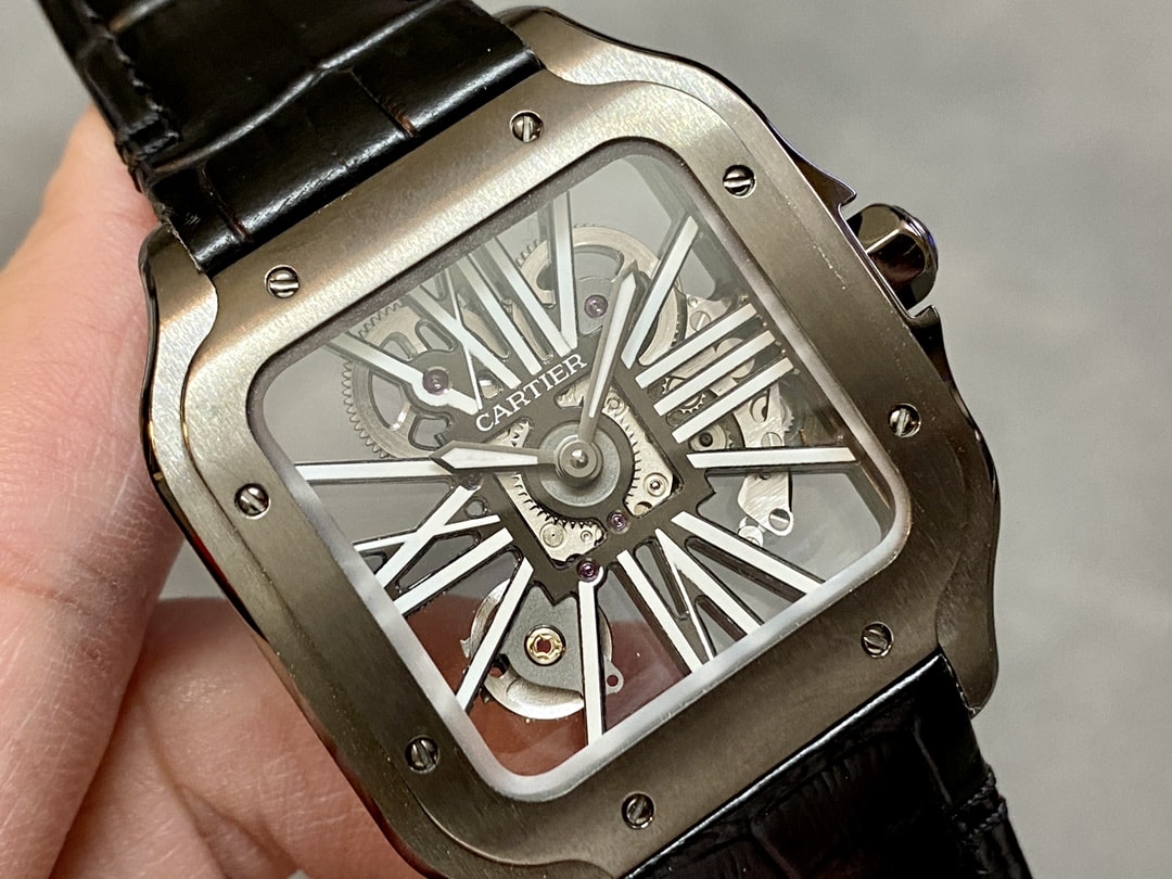 Fake Cartier watch Santos large model mechanical movement Black ADLC Steel Skeleton Dial WHSA0009 TWF(1:1 replica) - Top club