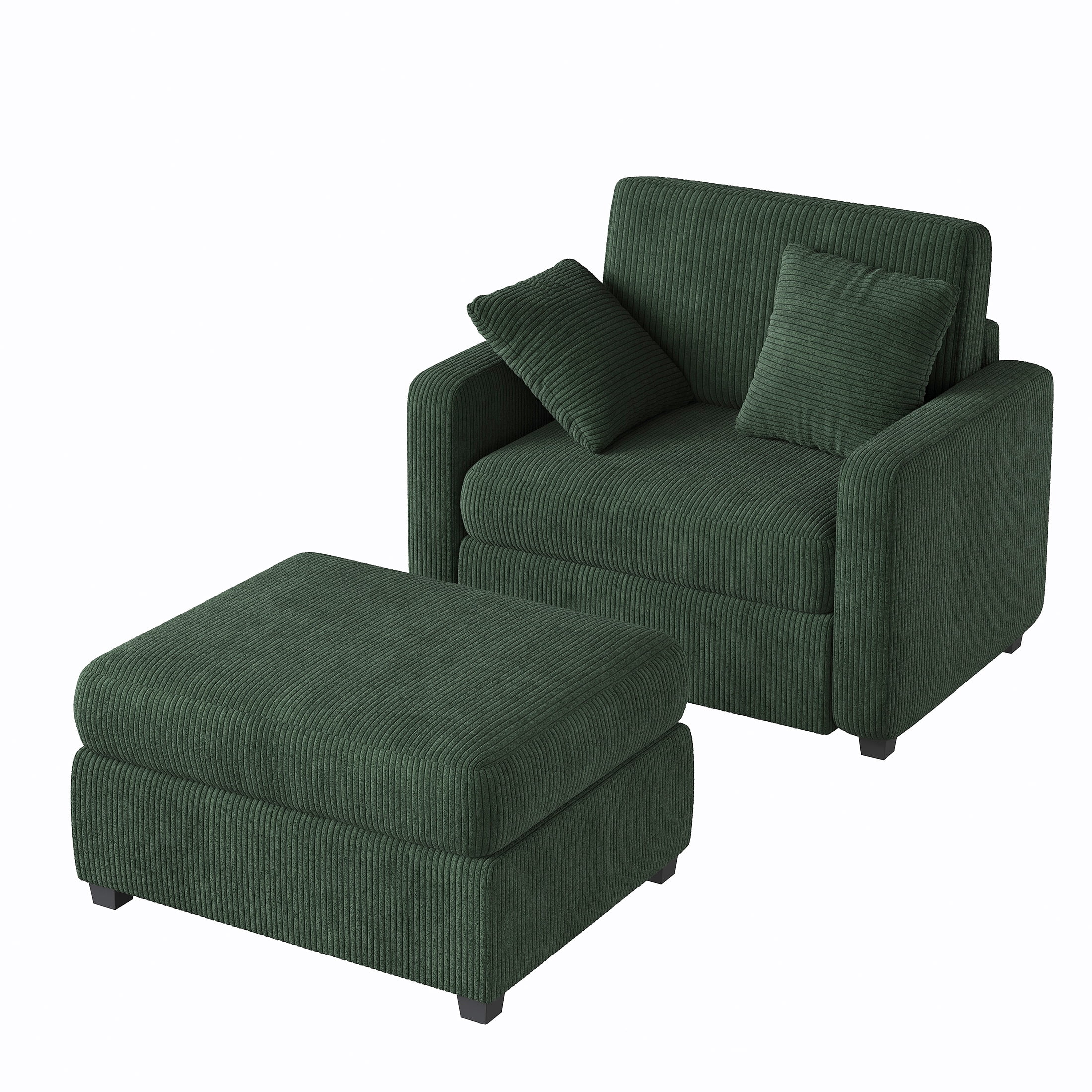 LUMIHO Chaise Lounge Chair Indoor, 42" Sleeper Chair with Two Throw Pillows and Armrests, Corduroy Chaise Couch Chair with Ottoman for Living Room, Bedroom, Apartment, Green - Image 4