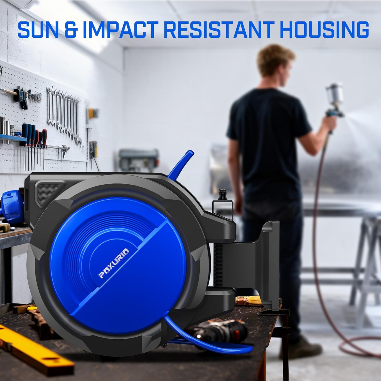 80FT+6.5FT Retractable Air Hose Reel, 3/8