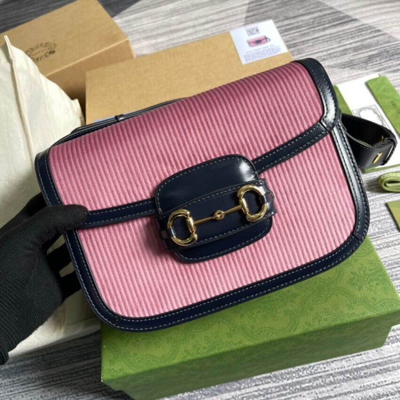 Replica Gucci Horsebit 1955 Small Bag 602204 Pink Corduroy1:1High-quality replica