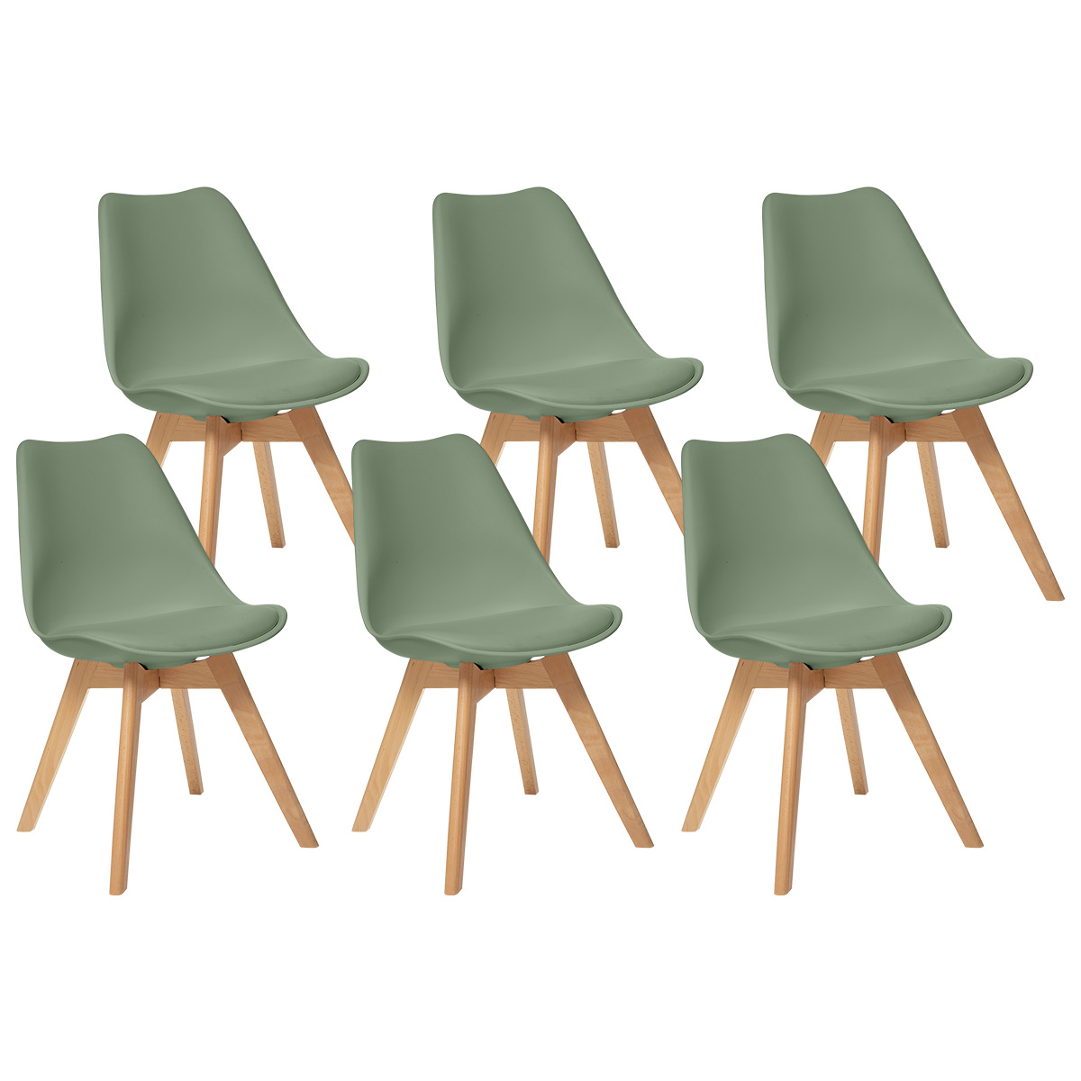 Set of 6 chairs "Baya" Beech, khaki green