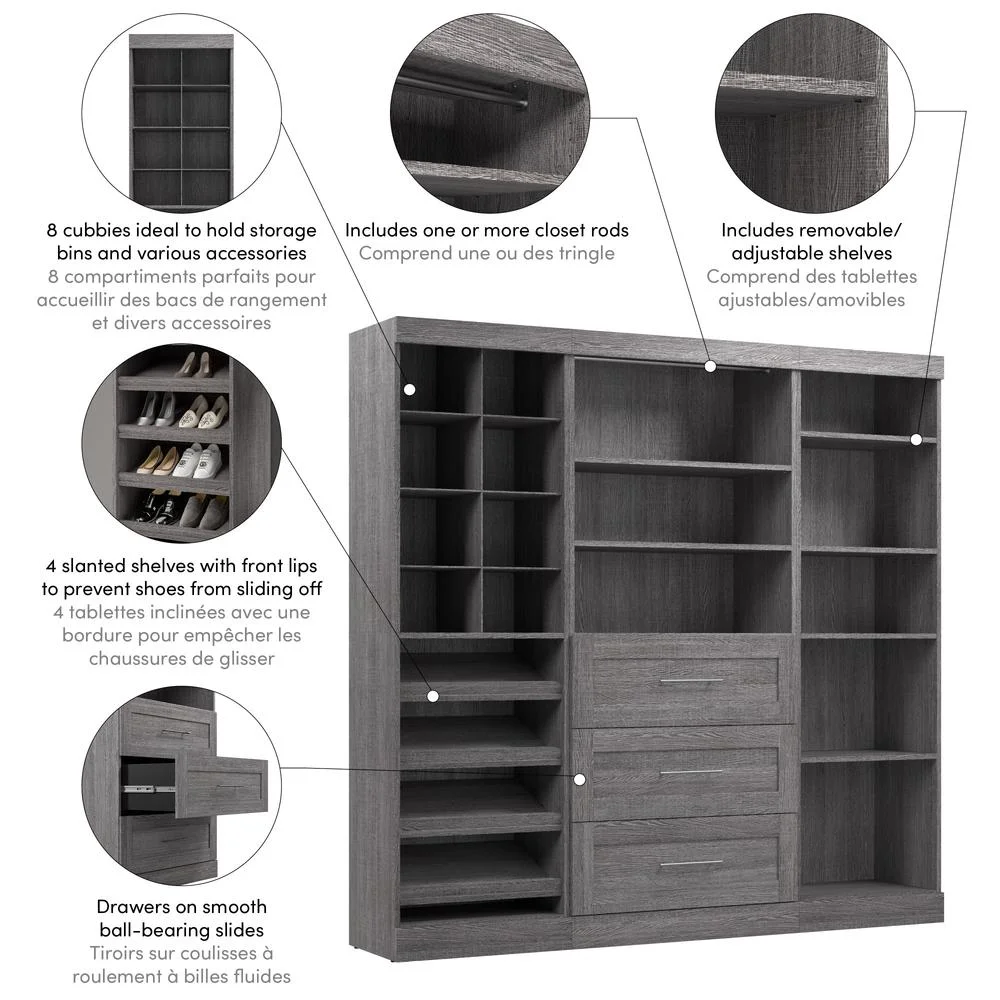 Bestar Pur 86W Closet Organizer System in White - Engineered Wood - Image 18