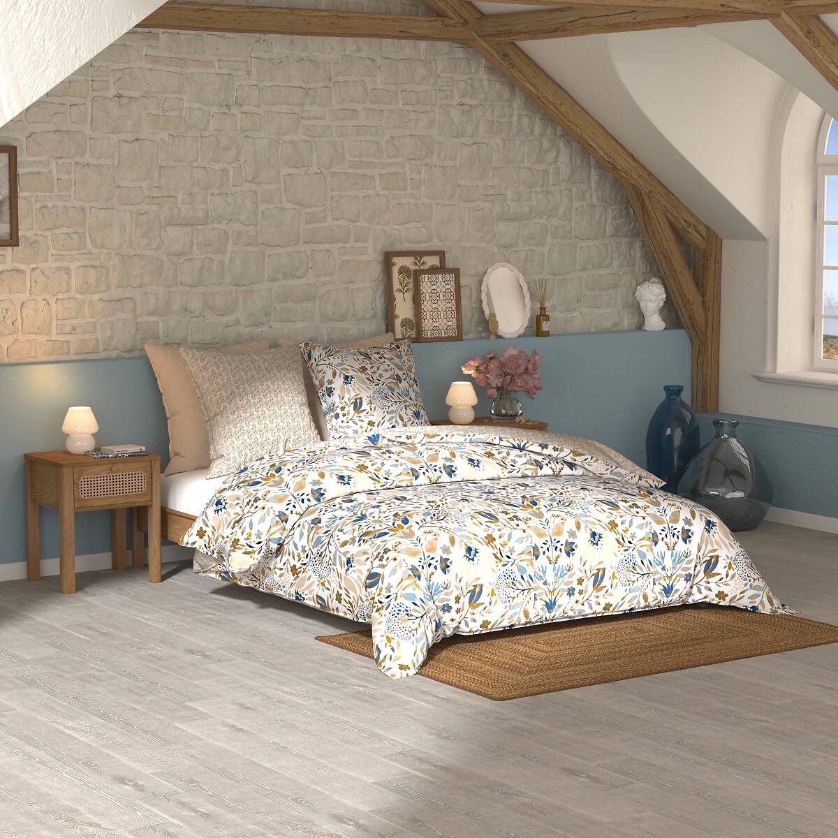 Printed Bed Set "Kilda" Beige Linen, 260x240 cm