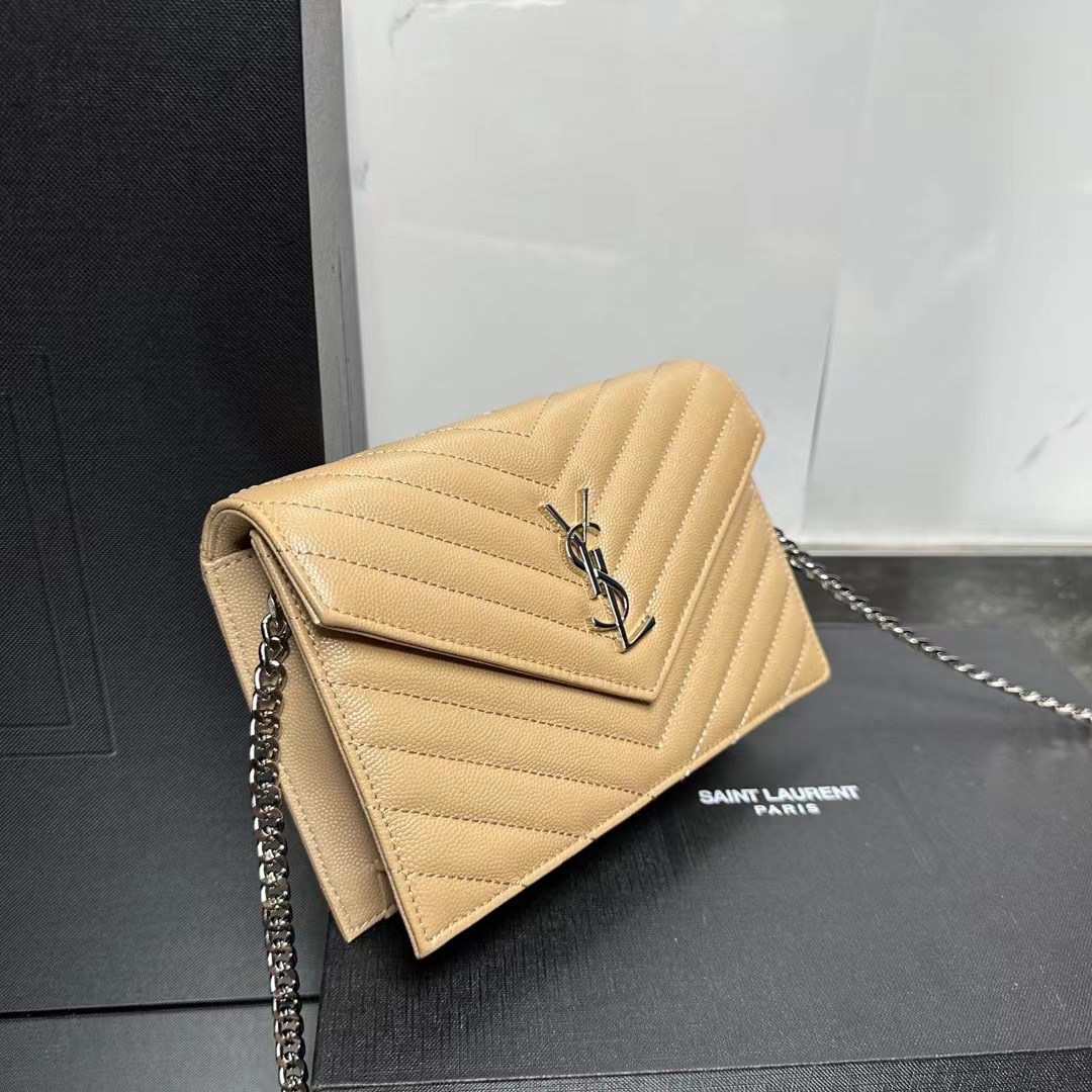 YSL Chain Shoulder Bag  - Beige Leather & Silver Hardware1:1High-quality replica