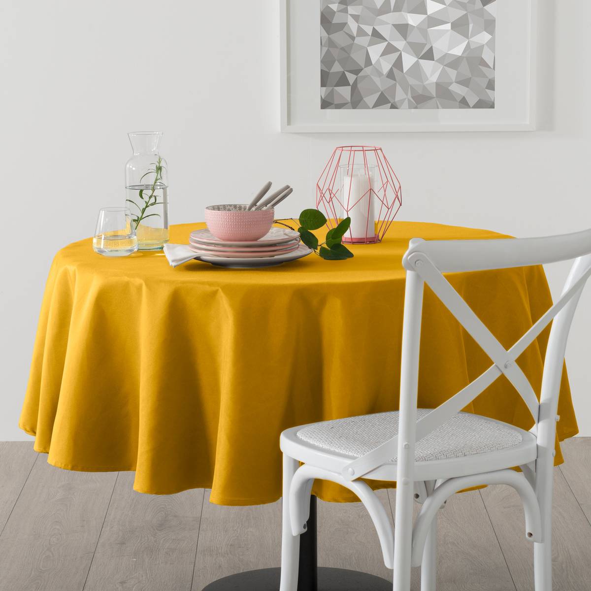 Tablecloth stain resistant Mustard yellow, D.180 cm