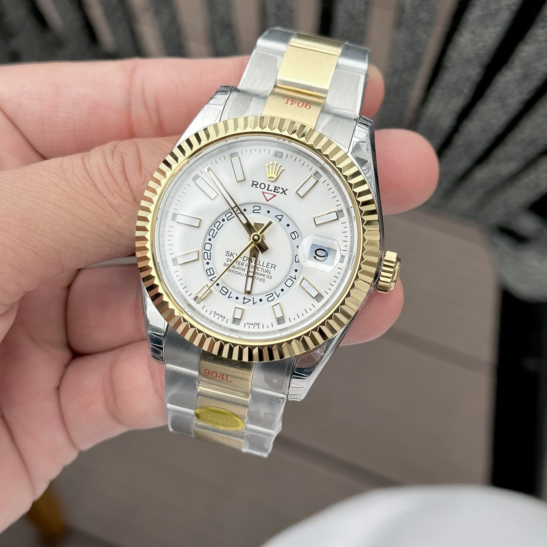 Rolex Sky-Dweller Replica Watch White Dial Demi Oyster Strap Factory N 41mm - Top club