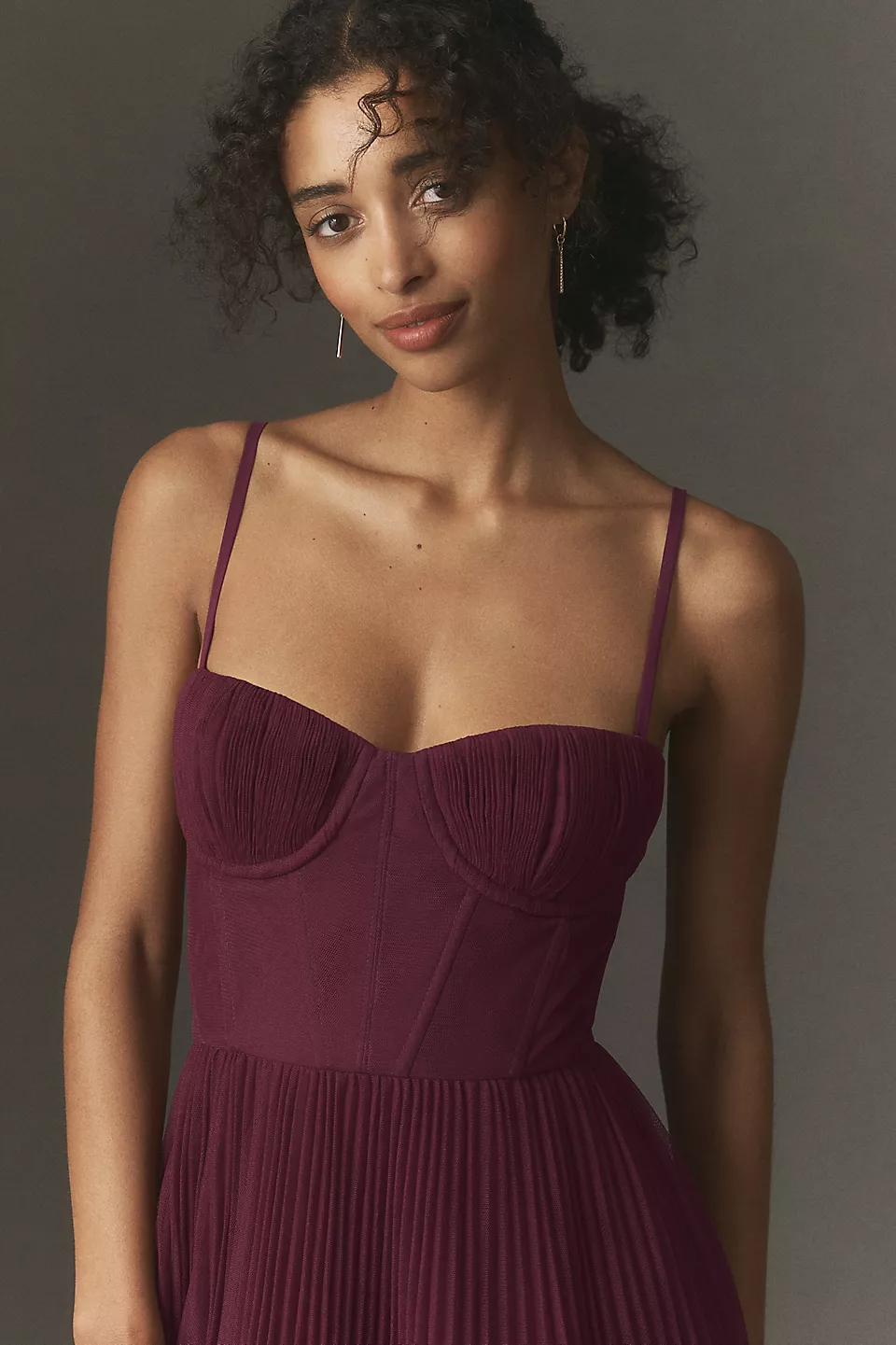 Hutch Amara Adjustable Corset Tulle Fit-and-Flare Midi Dress - Plum