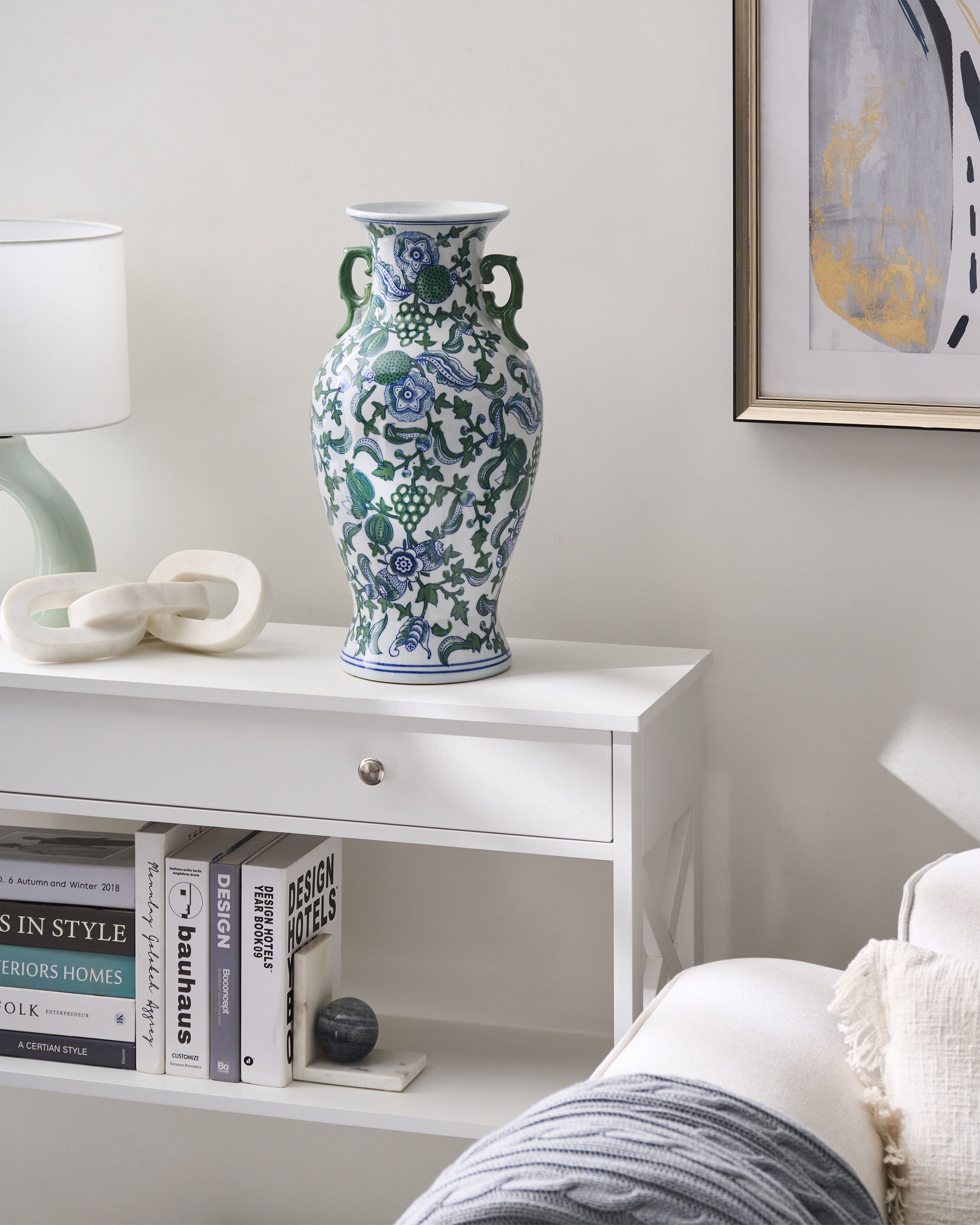 Flower Vase SEGOWIA Porcelain 47 cm White/ Blue