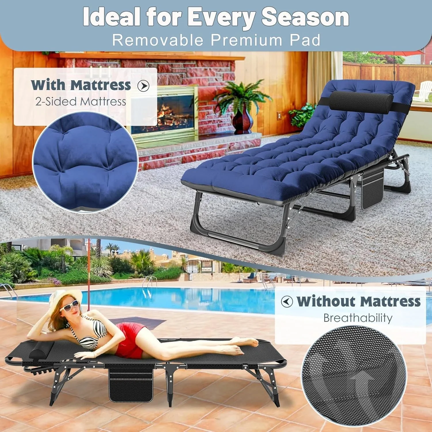 Slsy 5-Position Adjustable Folding Lounge Chair And Cot - 75.2" x 25.6" x 11.8" - Image 29 Slsy 5-Position Adjustable Folding Lounge Chair And Cot - 75.2" x 25.6" x 11.8" - Image 29