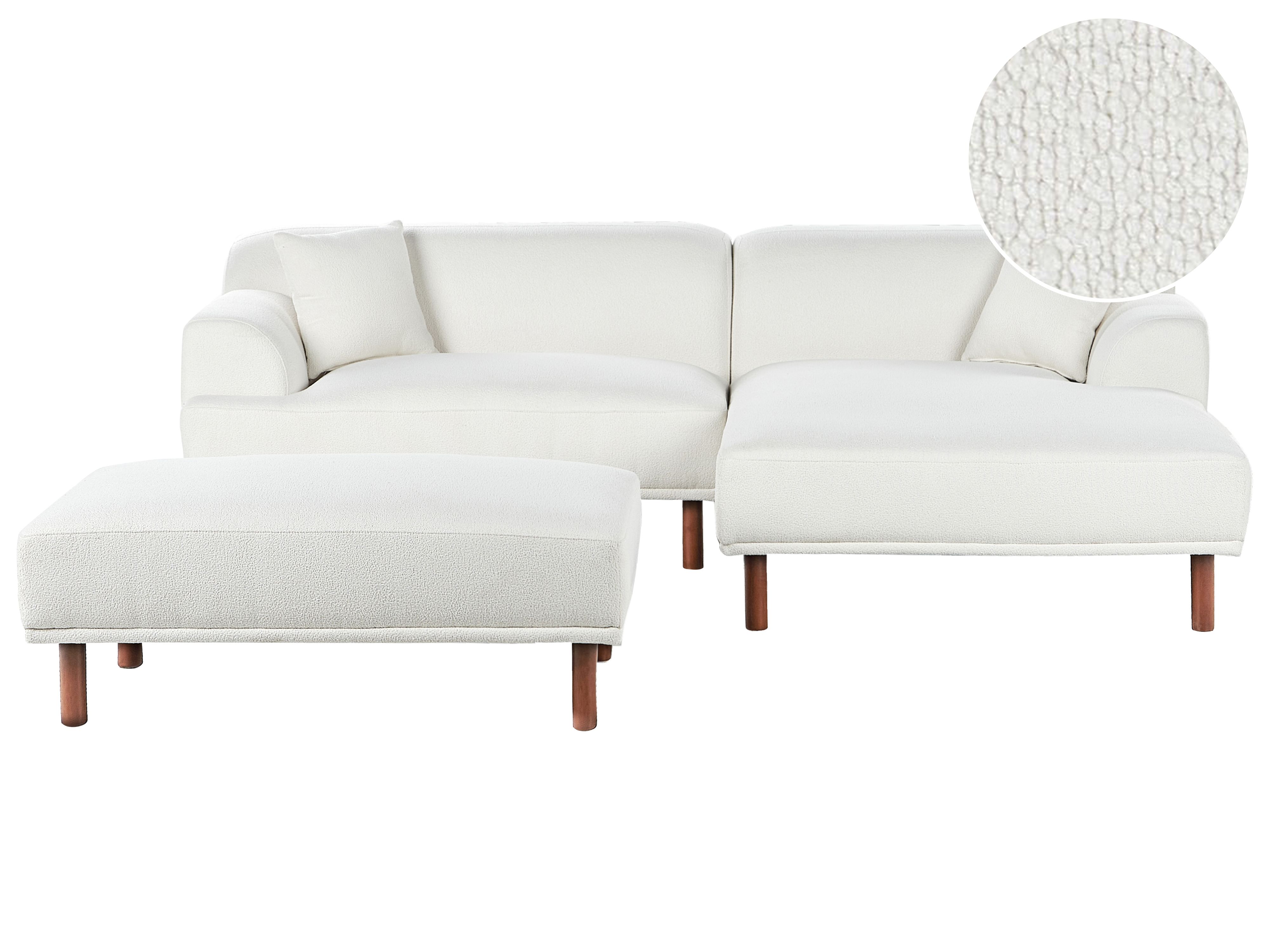 Corner Sofa 3 Seater HOLT Boucle White with Ottoman Left Hand