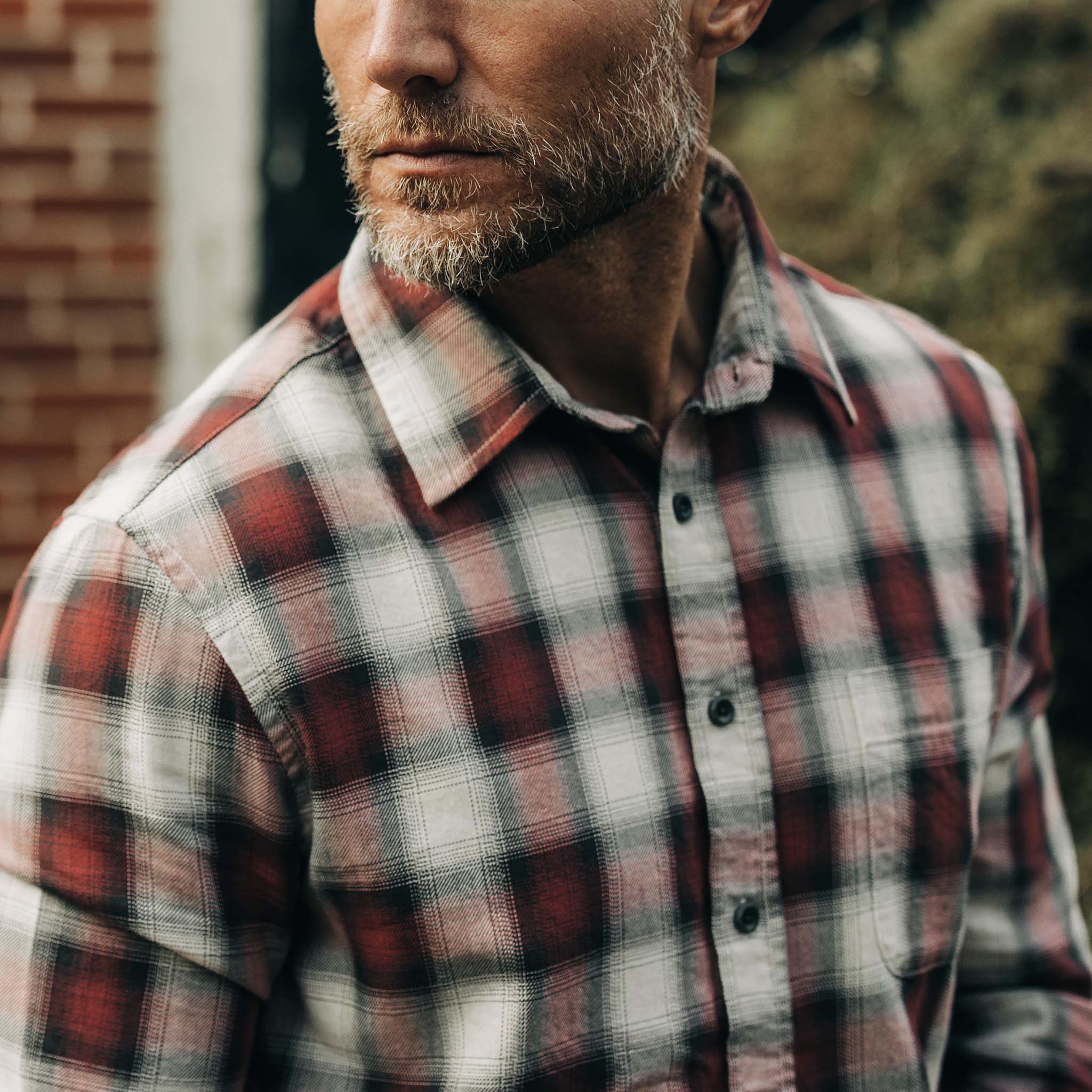 The California in Brick Plaid Ombre Twill