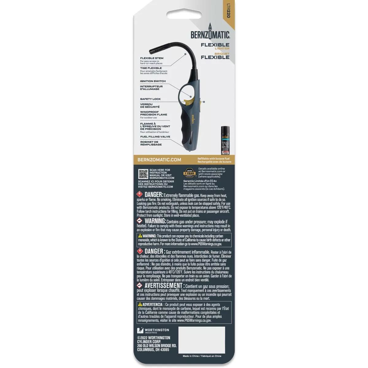 Bernzomatic Refillable Flexible Stem Butane Lighter