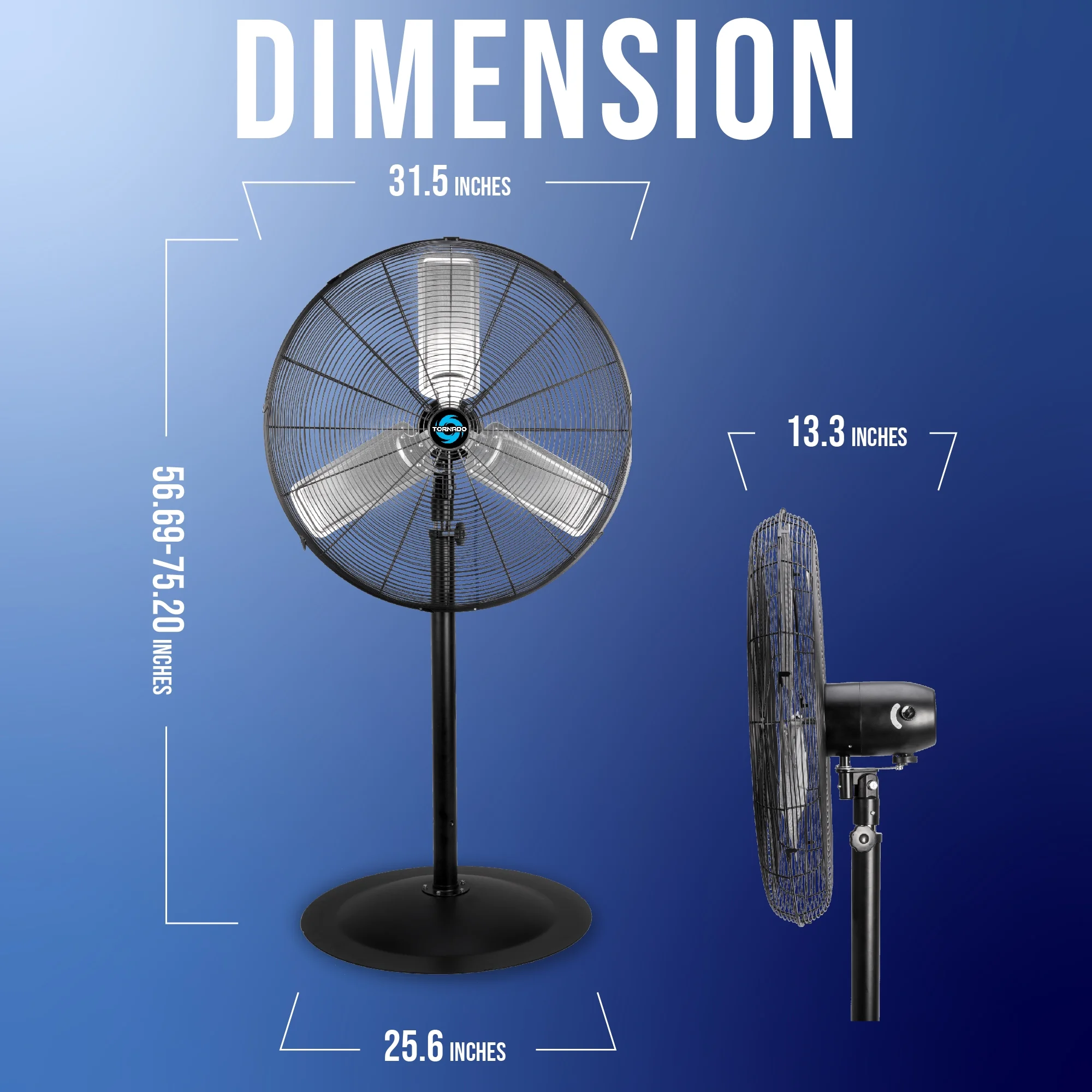 Tornado - 20 Inch High Velocity Metal Oscillating Pedestal Fan - Commercial, Industrial Use Water-Resistant - Image 34