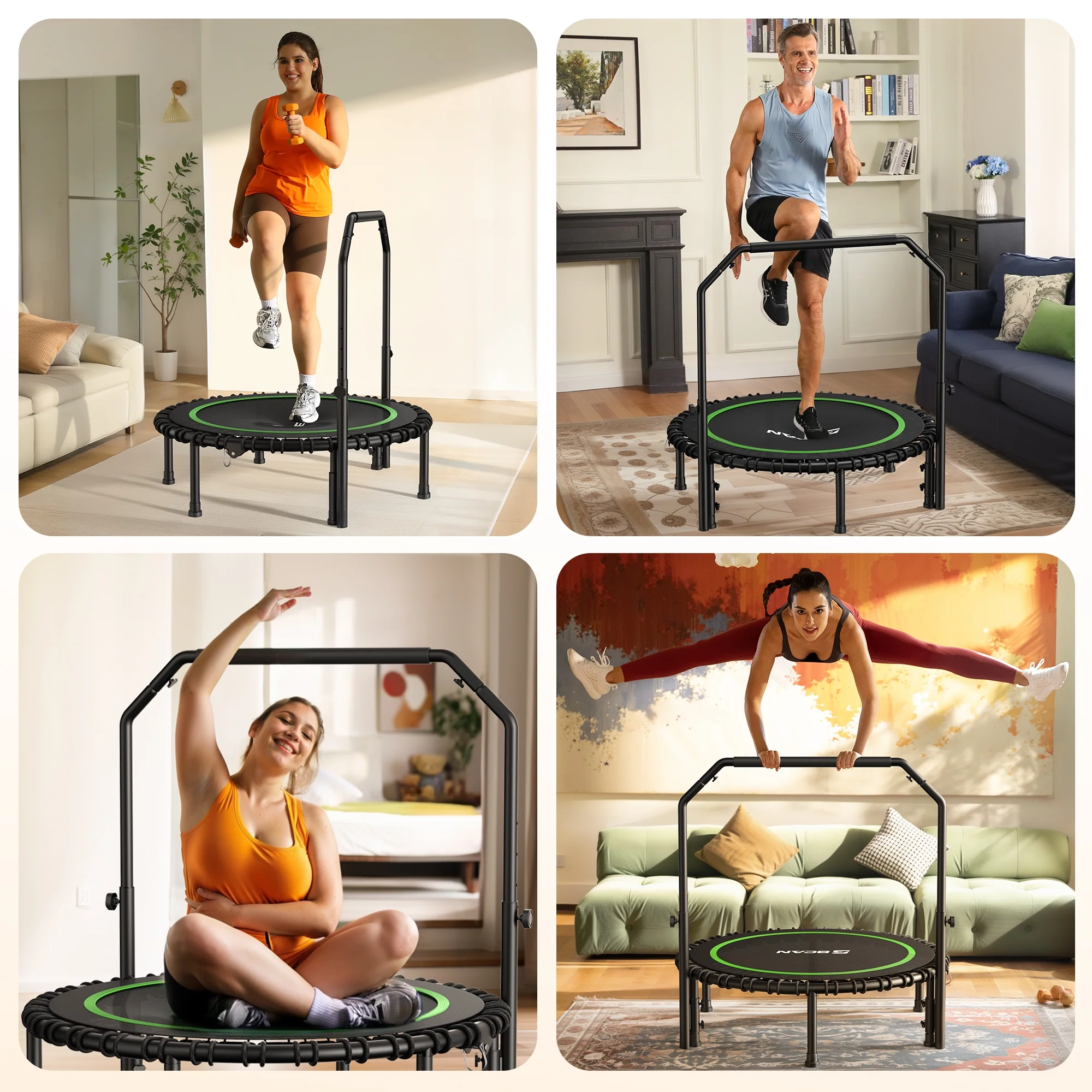 BCAN 450 LBS Foldable Mini Trampoline, 40" Fitness Trampoline with Bungees, Stable & Quiet Exercise Rebounder for Kids/Adults - Image 11