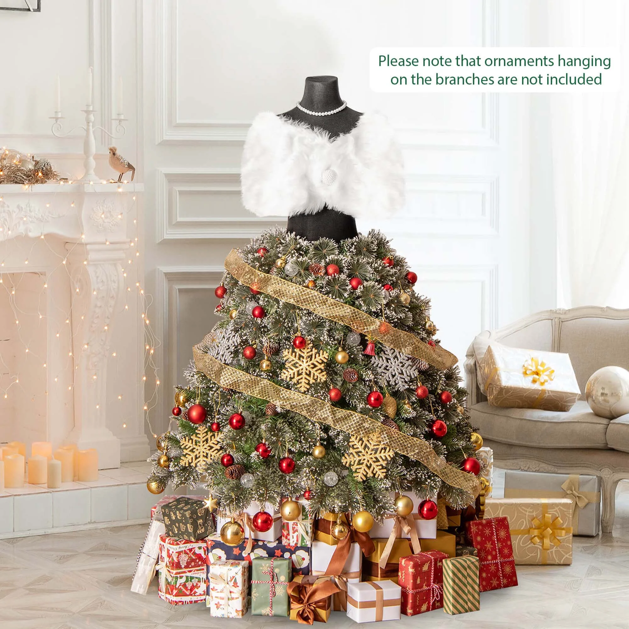 Costway 5 FT Artificial Mannequin Tree with 465 Branch Tips 50 Warm White LED Lights - Image 2
