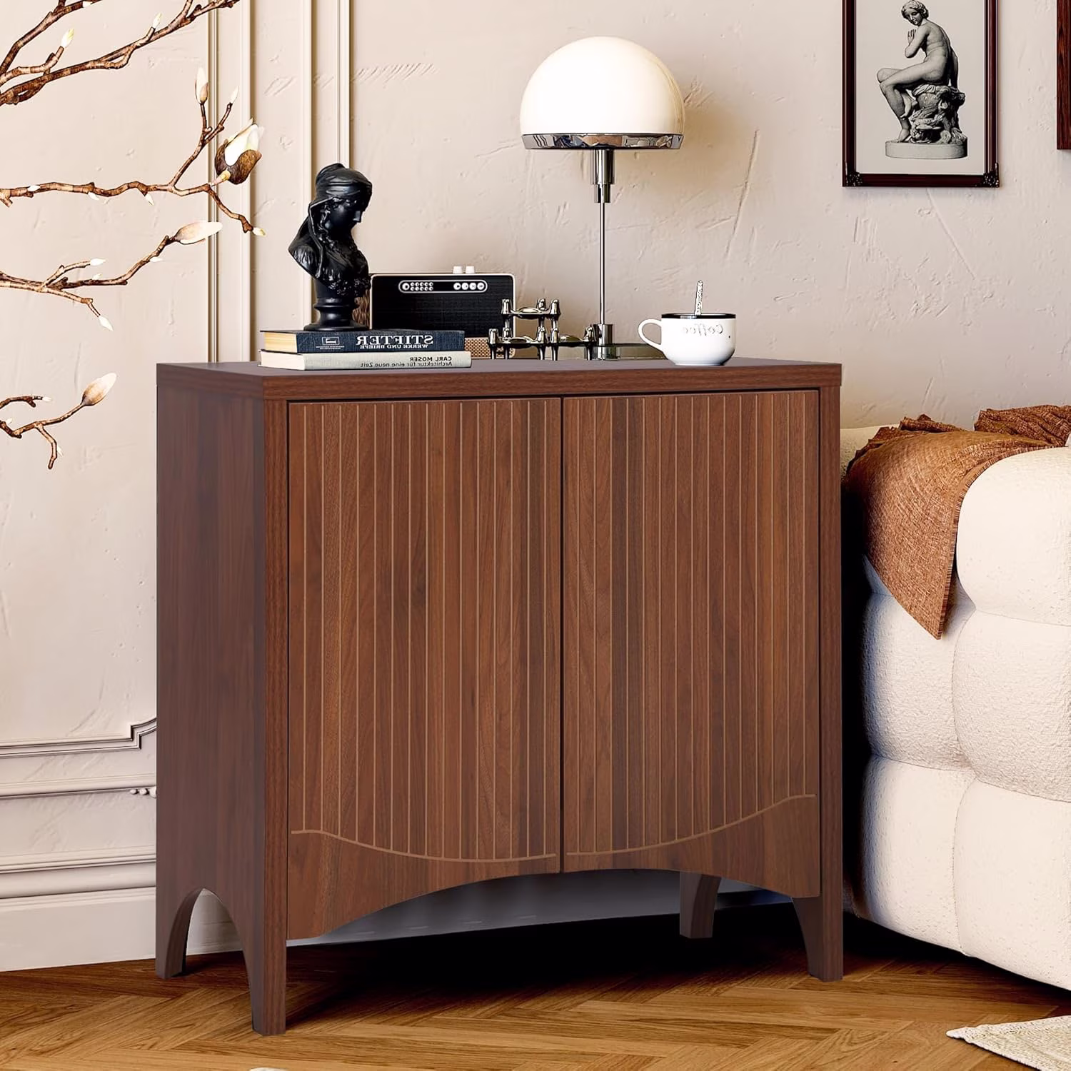 LEFHDA 2PCS Buffet Cabinet, Sideboard Cabinet with Storage, Accent Storage Cabinet with Carved Arc Door Design for Kitchen Dining Room, 2 Doors Buffet Cabinet with Adjustable Shelves - Image 21