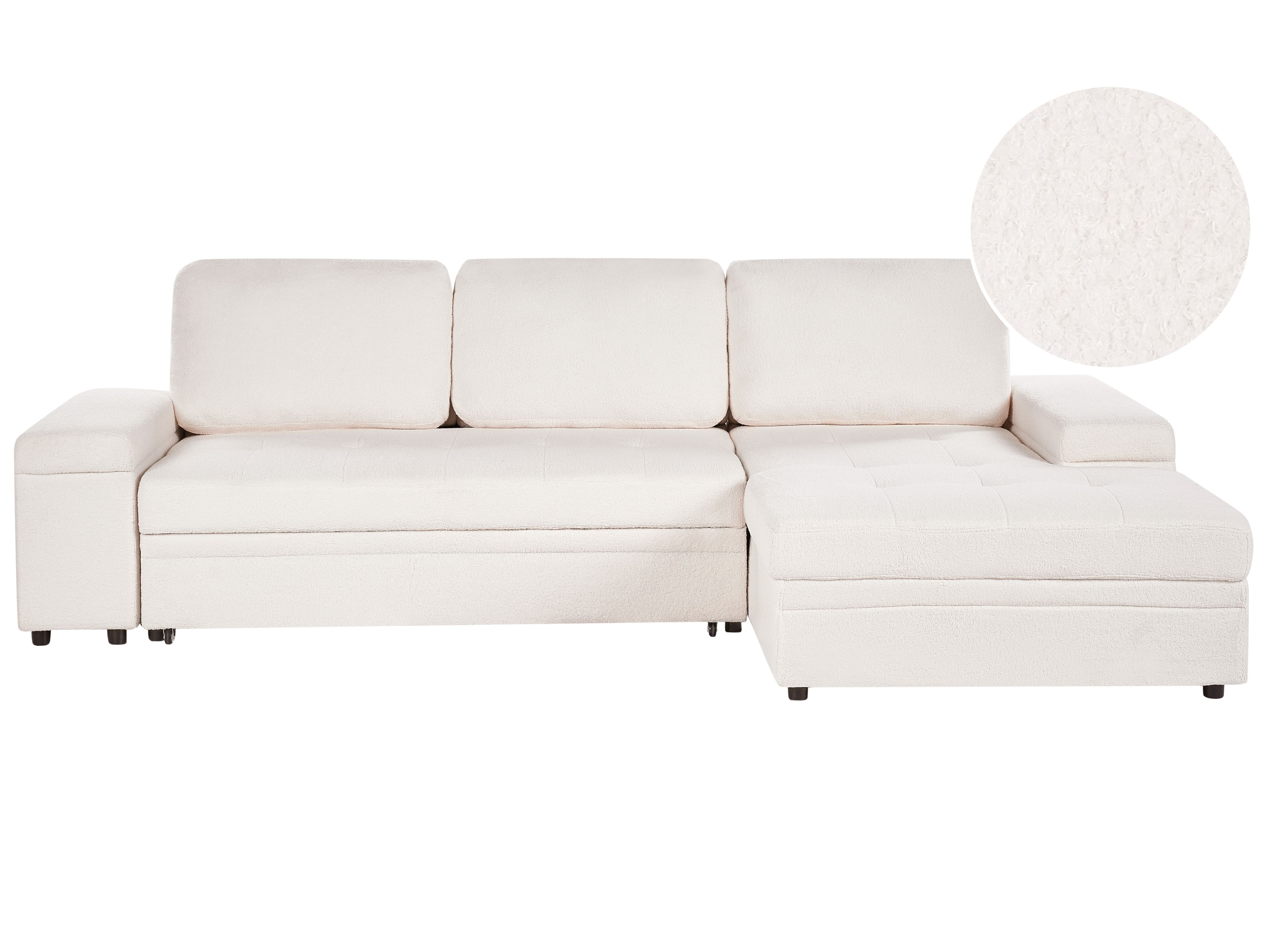 Corner Sofa Bed 3 Seater HRISEY Boucle White with Storage Left Hand