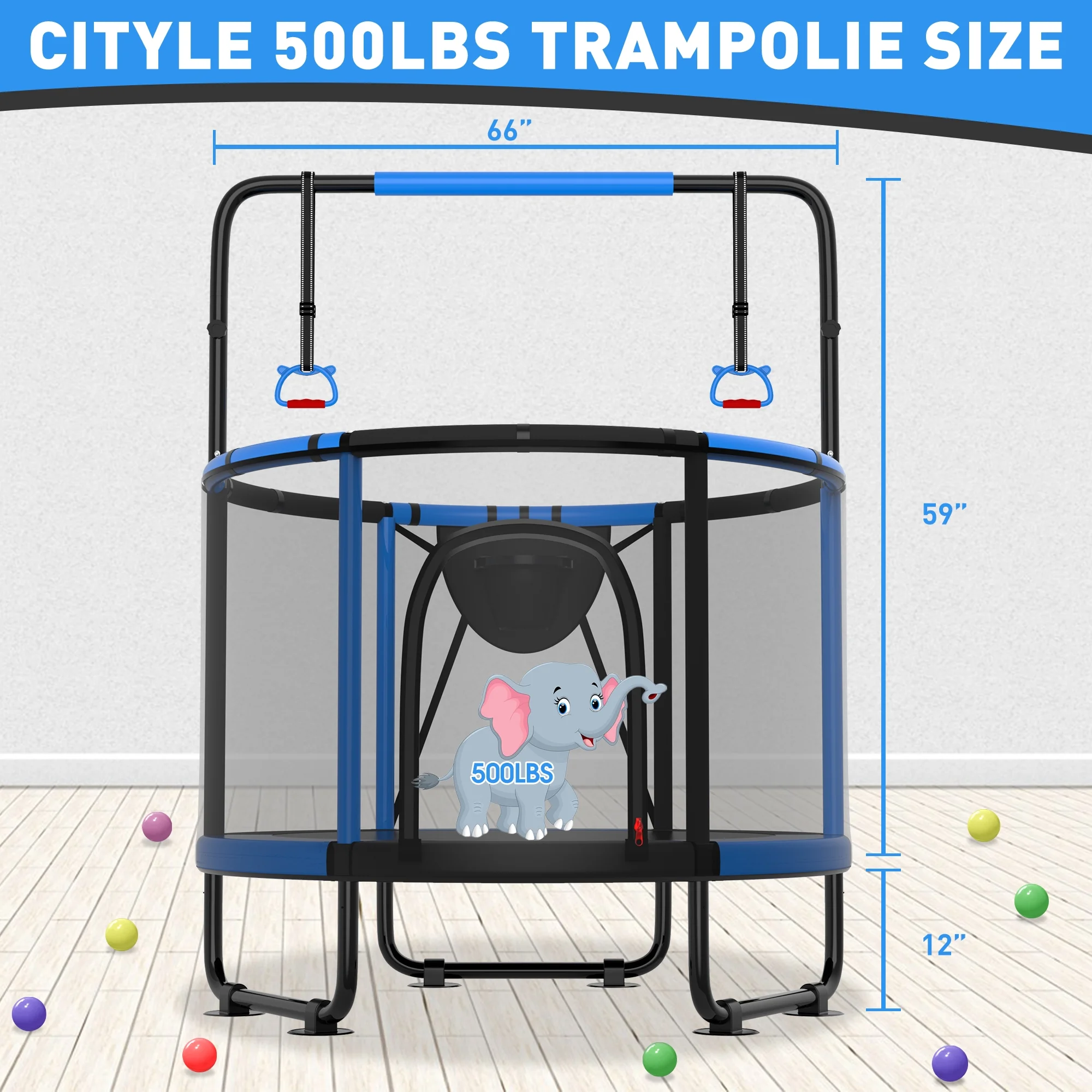 CITYLE Trampoline for Kids 600LBS 60'' 5FT Toddler Trampoline Indoor Outdoor with Basketball Hoop, Swing, Adjustable Bar, Mini Small Trampoline with Enclosure, Gifts for Toddlers, Boys & Girls - Image 32