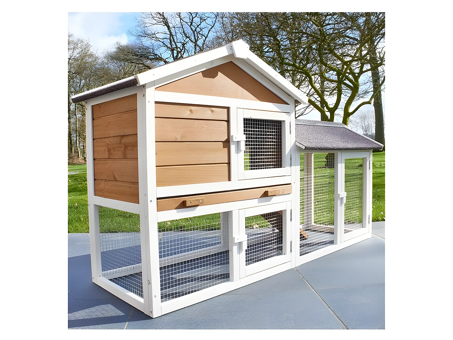 Cage Clapier Enclos lapin Extérieur en bois Haute Qualité pour lapins petits animaux- Modèle : 086 Belle cour 146x50x86cm(LxPxH)