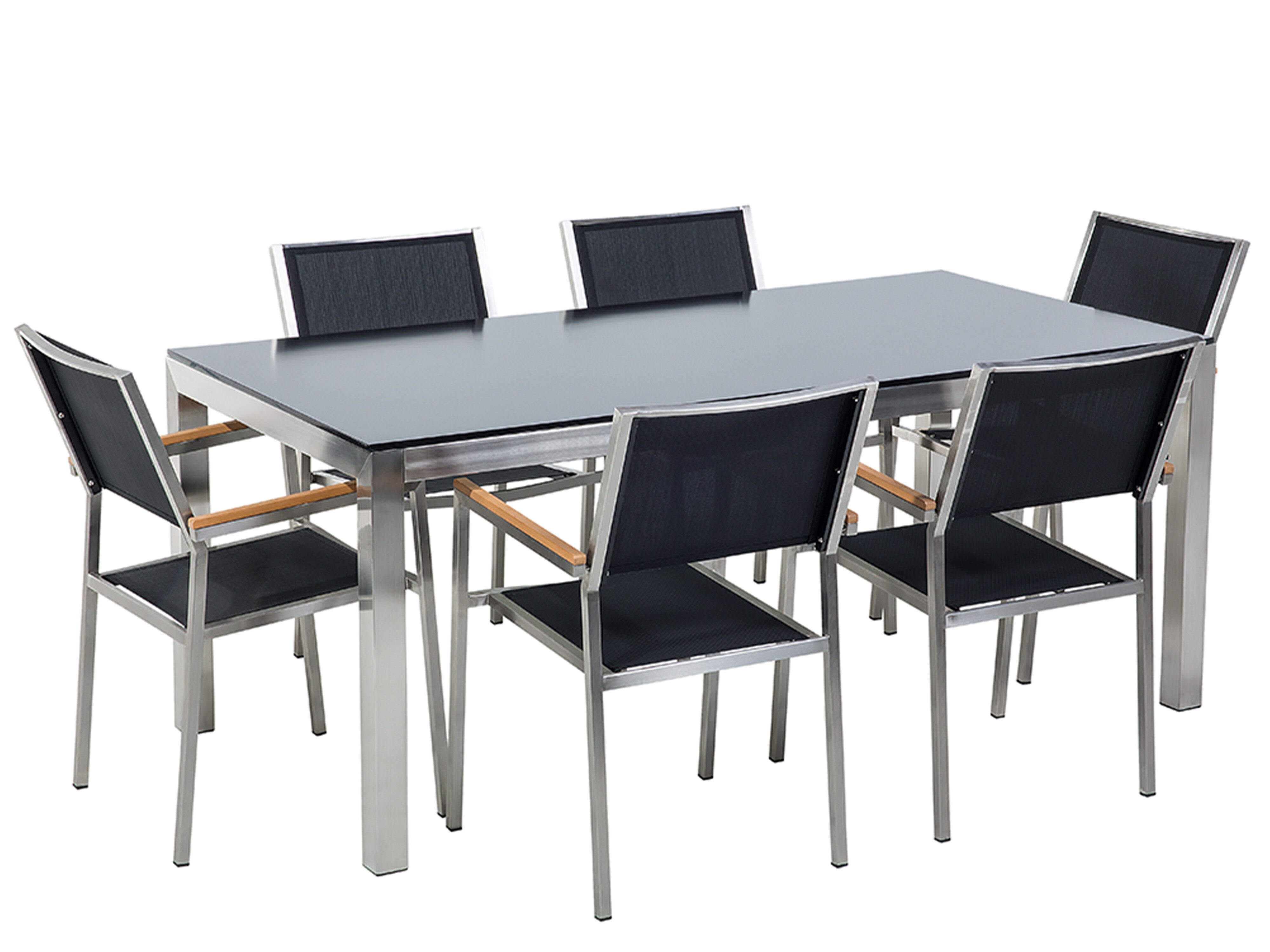 Garden Dining Set 6 Seater GROSSETO Tempered Glass Black