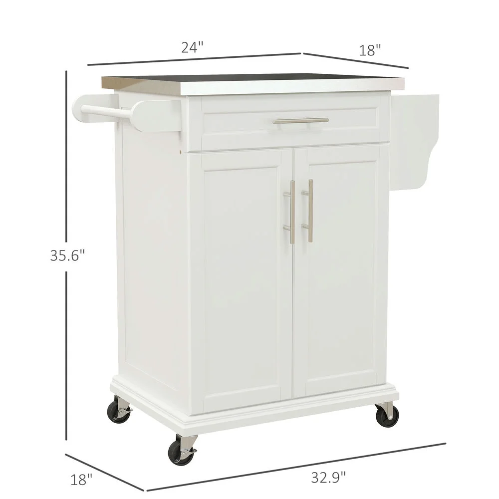 Barara King Kitchen Island,Rolling Island on Wheels, Kitchen Island Cart with Drawer, Towel Rack & Stainless Steel Countertop, Cream White