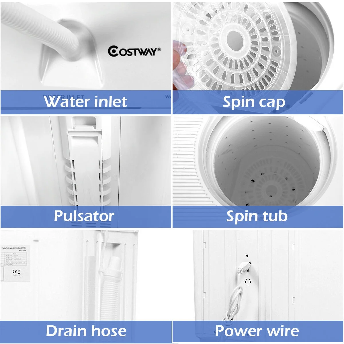 Costway 17.6 lb Portable Mini Compact Twin Tub Washing Machine Washer Spin Dryer - Image 4