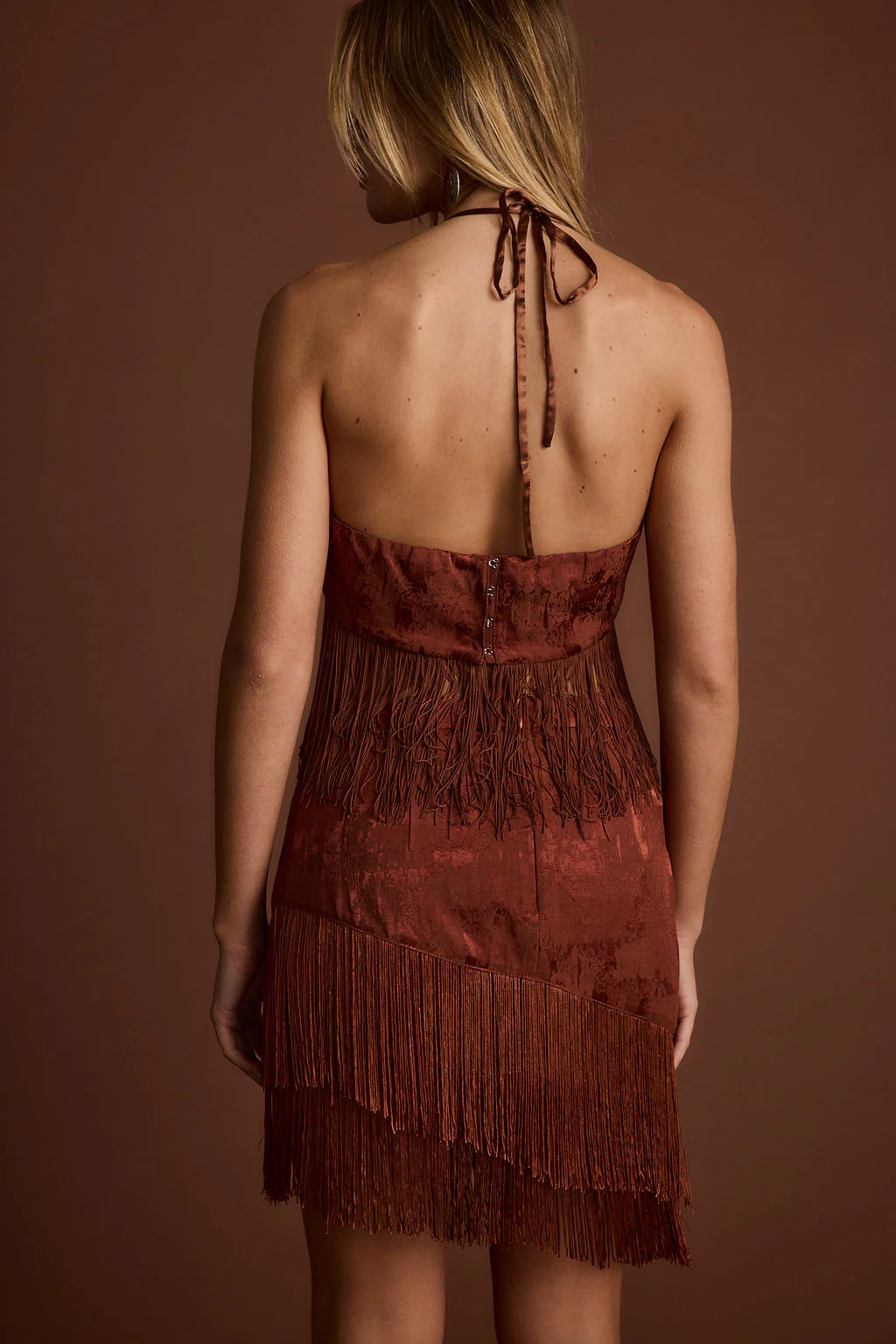 Tamsin Terracotta Jacquard Fringe Crop Top