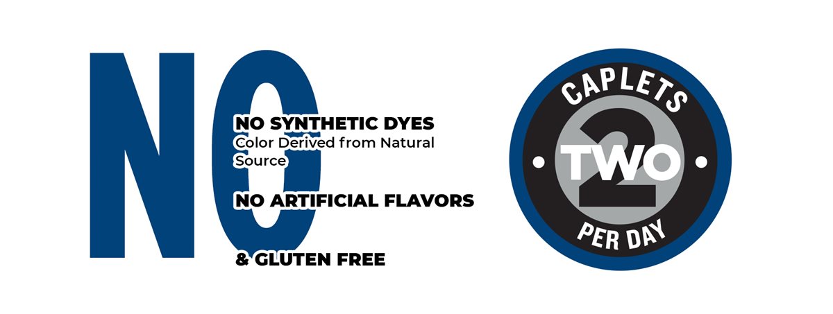 No synthetic dyes – color derived from natural source, no artificial flavors, gluten free. Two softgels per day.