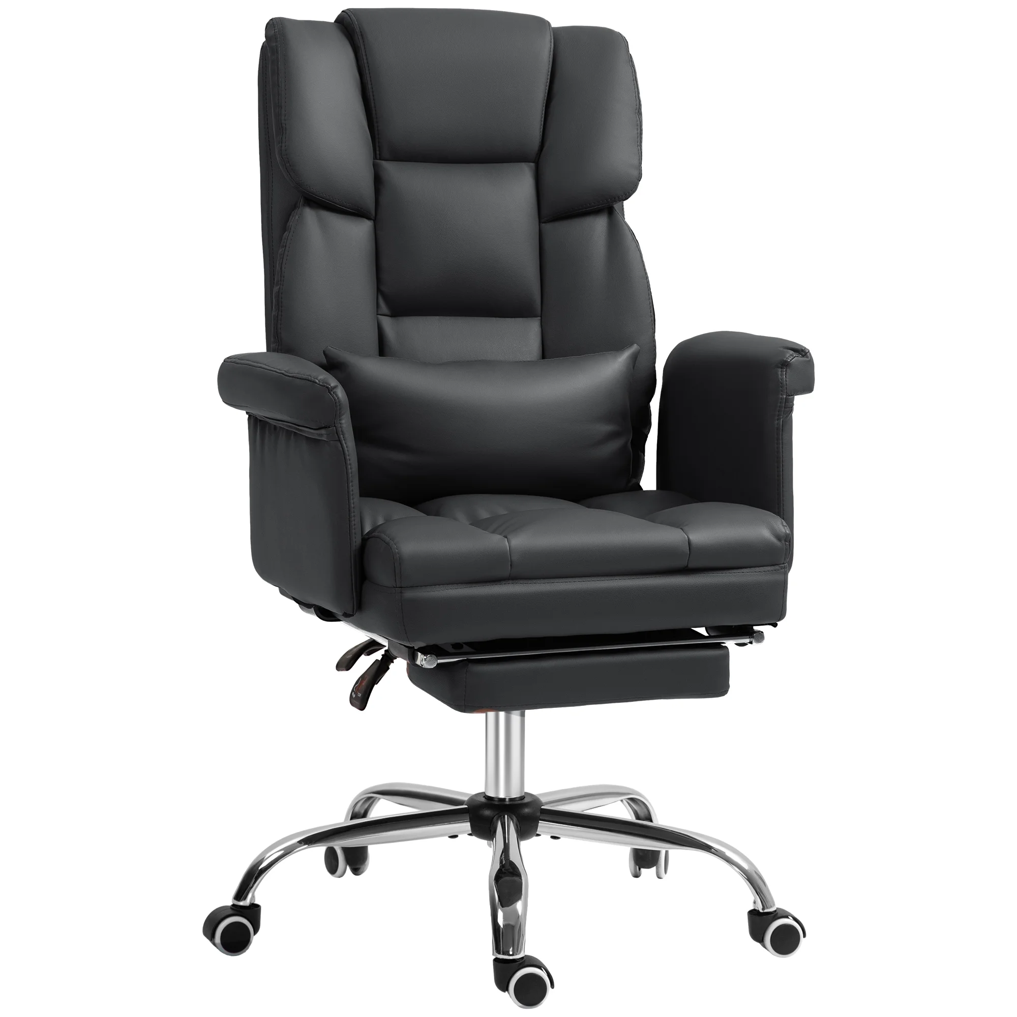 HOMCOM Executive Office Chair with Footrest and Lumbar Support, PU Leather Office Desk Chair, Ergonomic, Reclining and Swivel Chair, Black